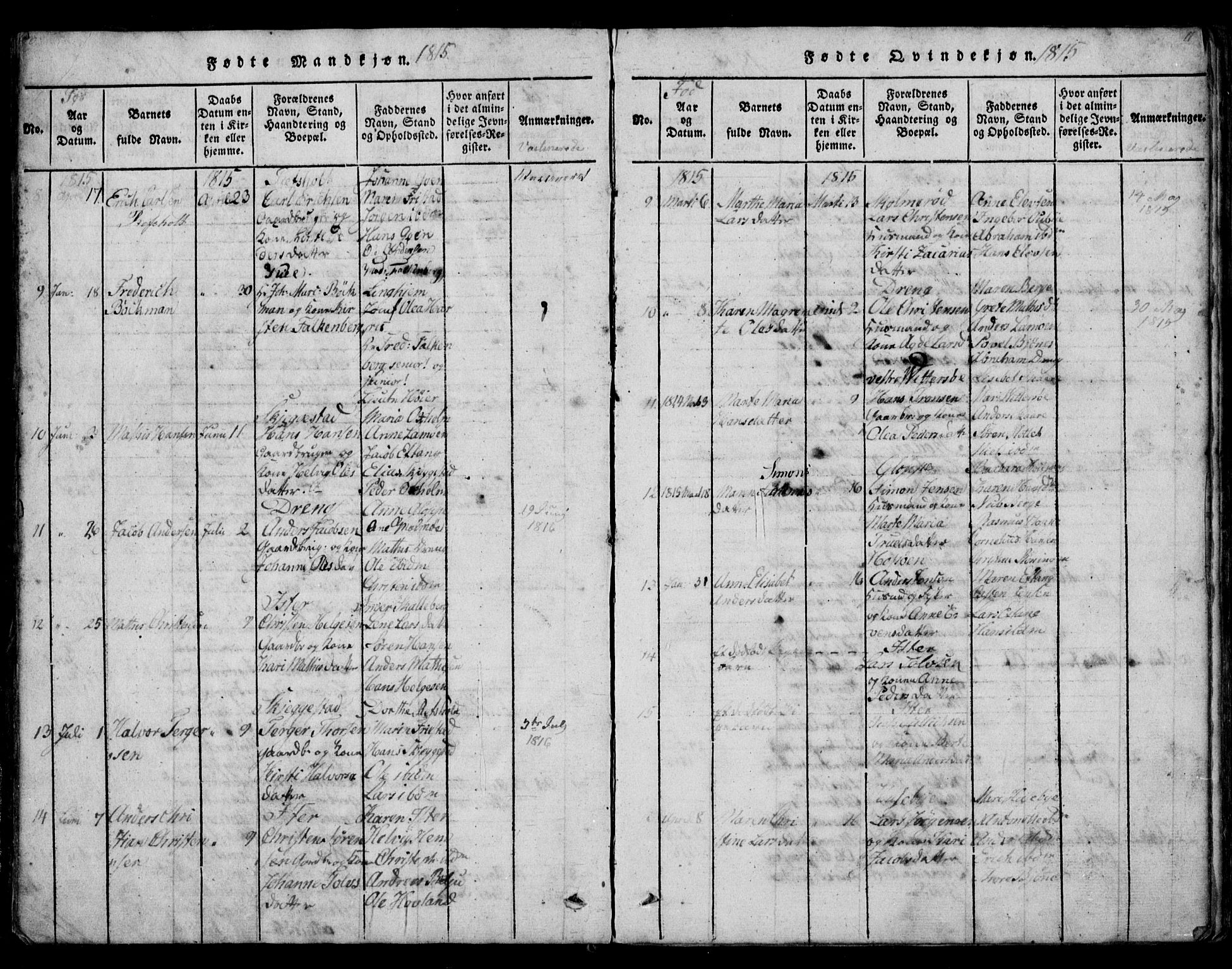 Tjølling kirkebøker, SAKO/A-60/G/Ga/L0001: Parish register (copy) no. 1, 1814-1835, p. 10-11