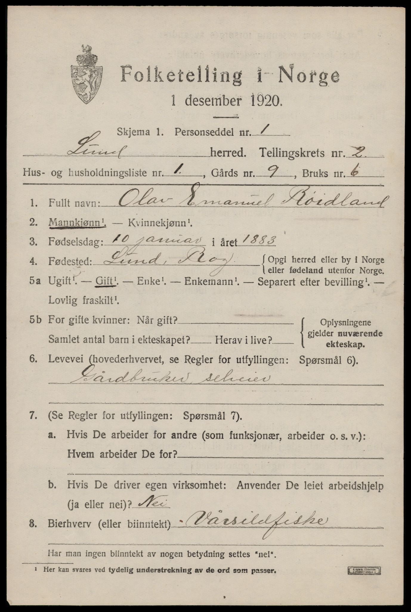 SAST, 1920 census for Lund, 1920, p. 994