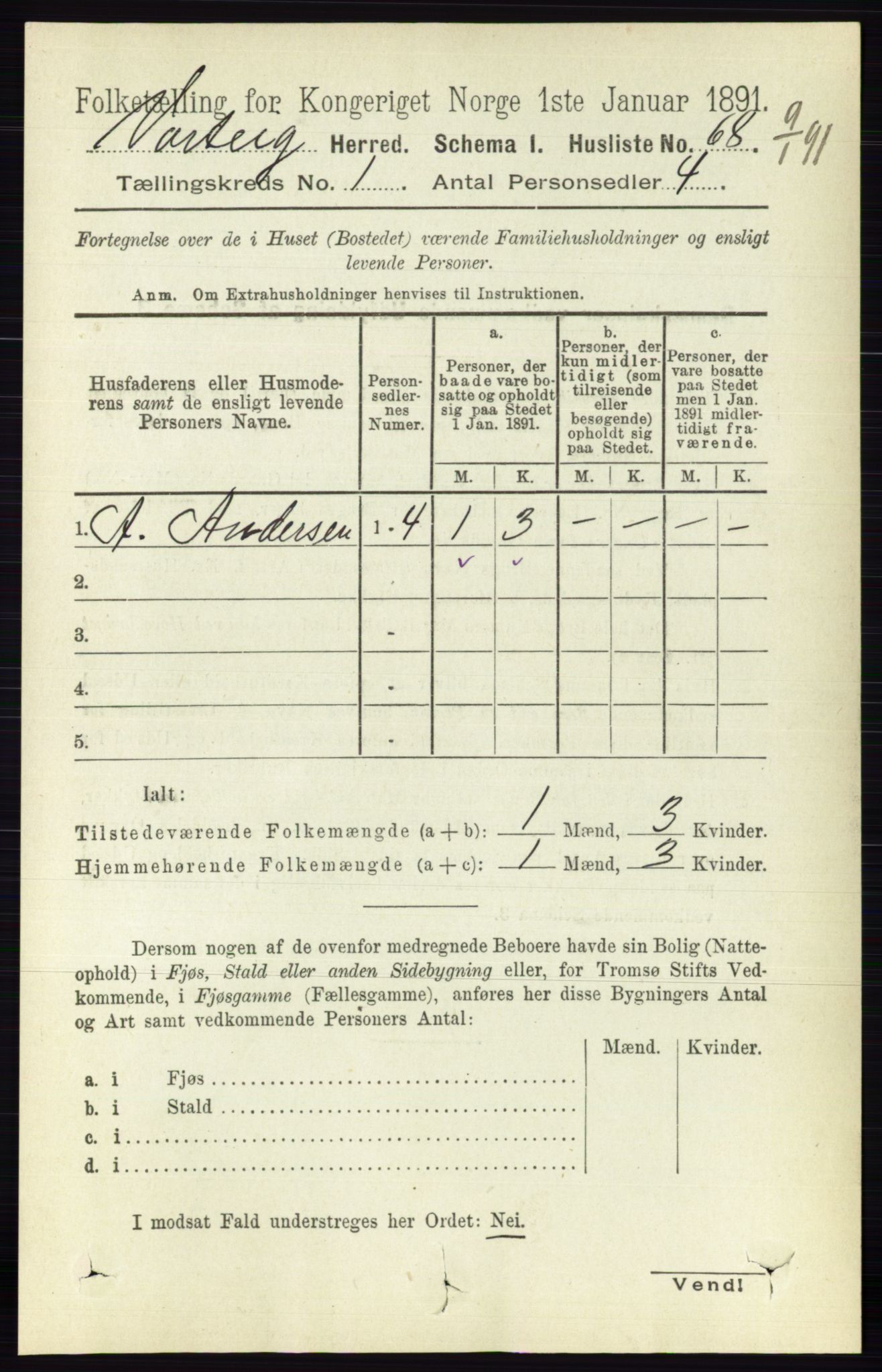 RA, 1891 census for 0114 Varteig, 1891, p. 83
