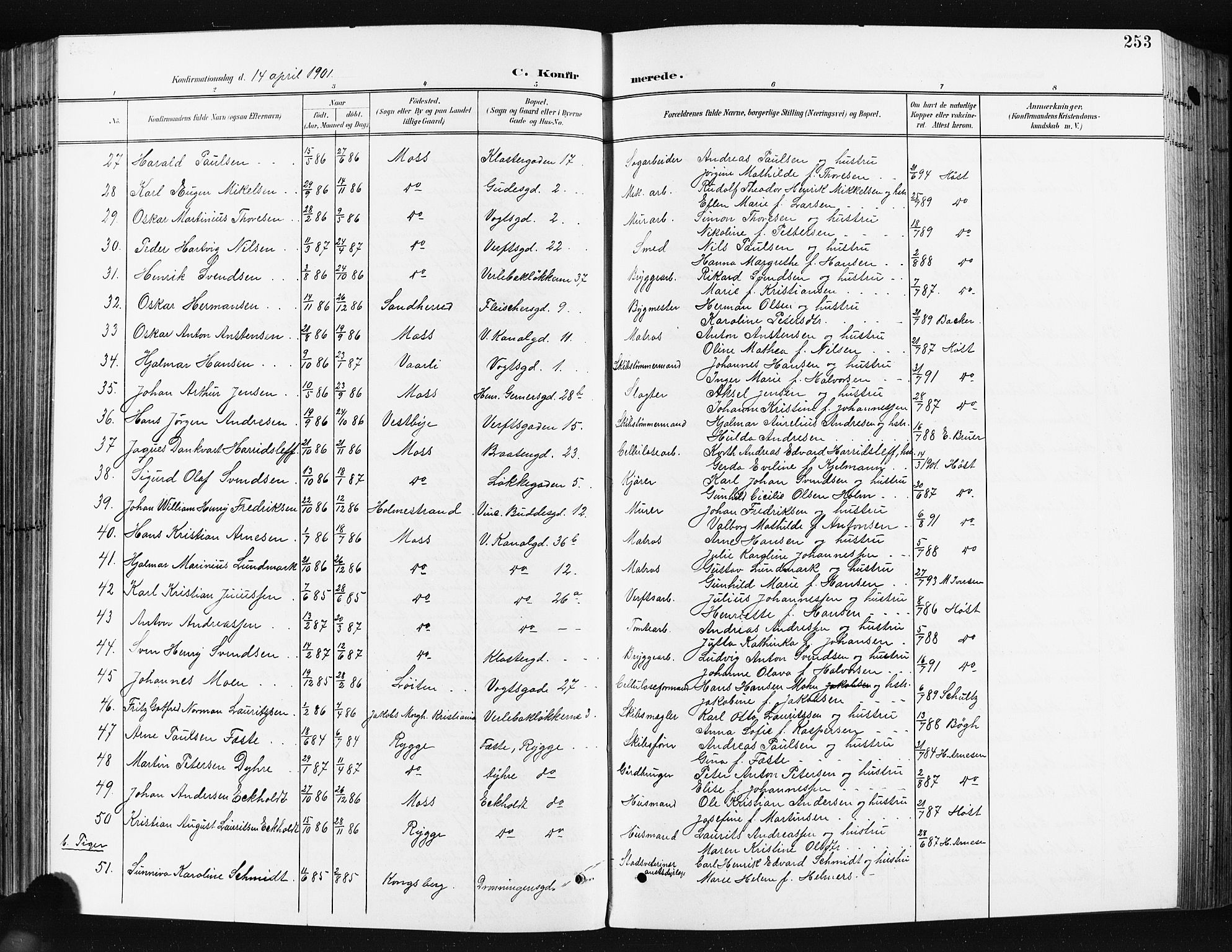 Moss prestekontor Kirkebøker, AV/SAO-A-2003/G/Ga/L0007: Parish register (copy) no. I 7, 1901-1912, p. 253