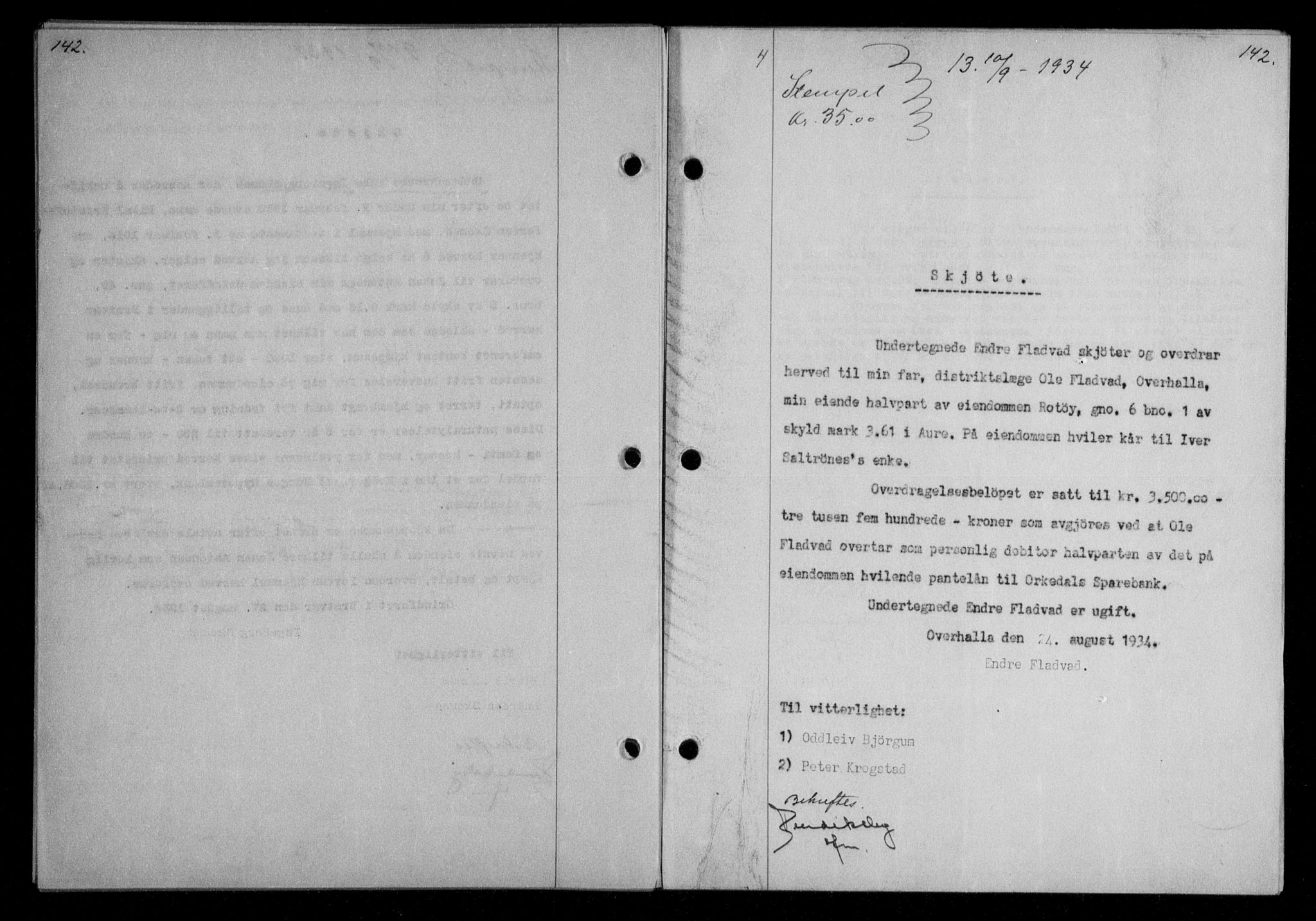 Nordmøre sorenskriveri, AV/SAT-A-4132/1/2/2Ca/L0082: Mortgage book no. 72, 1934-1934, Deed date: 10.09.1934