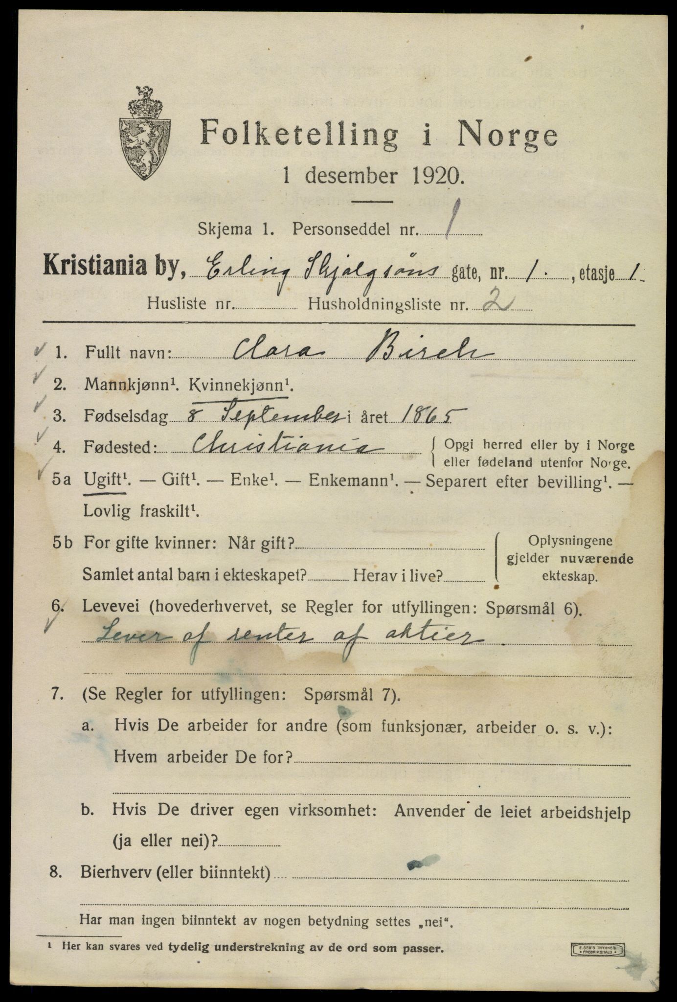 SAO, 1920 census for Kristiania, 1920, p. 221613