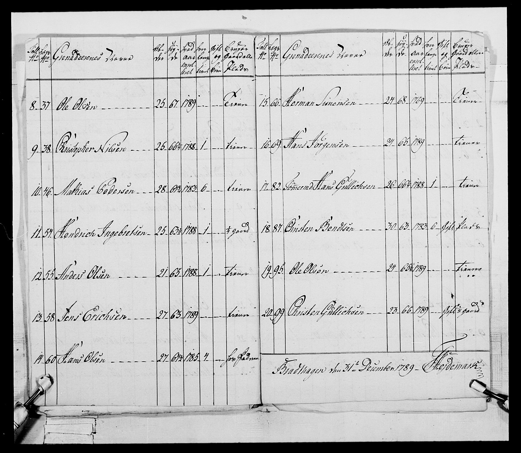 Generalitets- og kommissariatskollegiet, Det kongelige norske kommissariatskollegium, AV/RA-EA-5420/E/Eh/L0046: 2. Akershusiske nasjonale infanteriregiment, 1789, p. 331