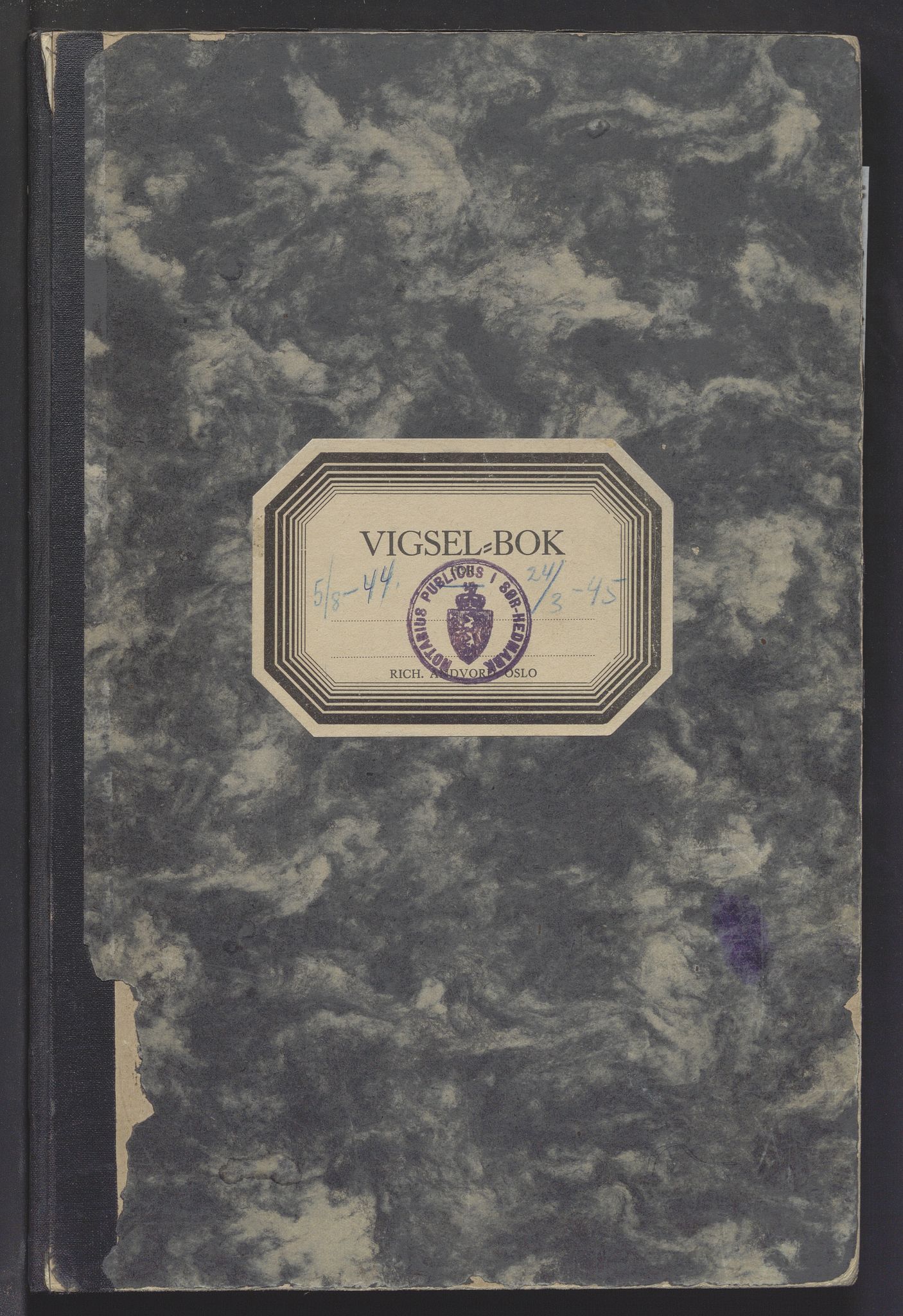 Sør-Hedmark sorenskriveri, AV/SAH-TING-014/L/Le/L0002/0001: Vigselsbøker / Vigselbok, 1944-1945