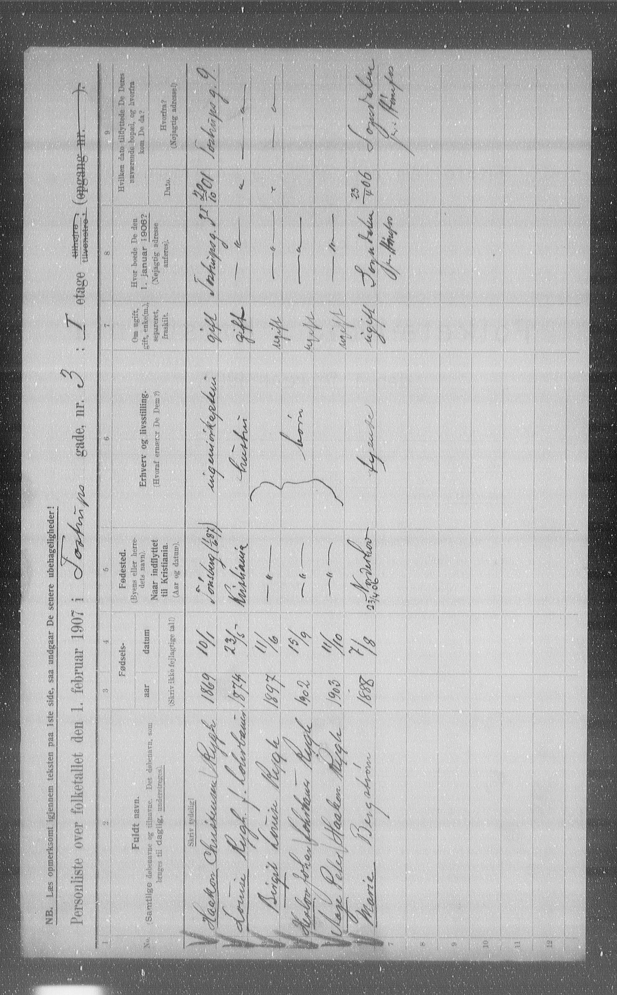 OBA, Municipal Census 1907 for Kristiania, 1907, p. 58599