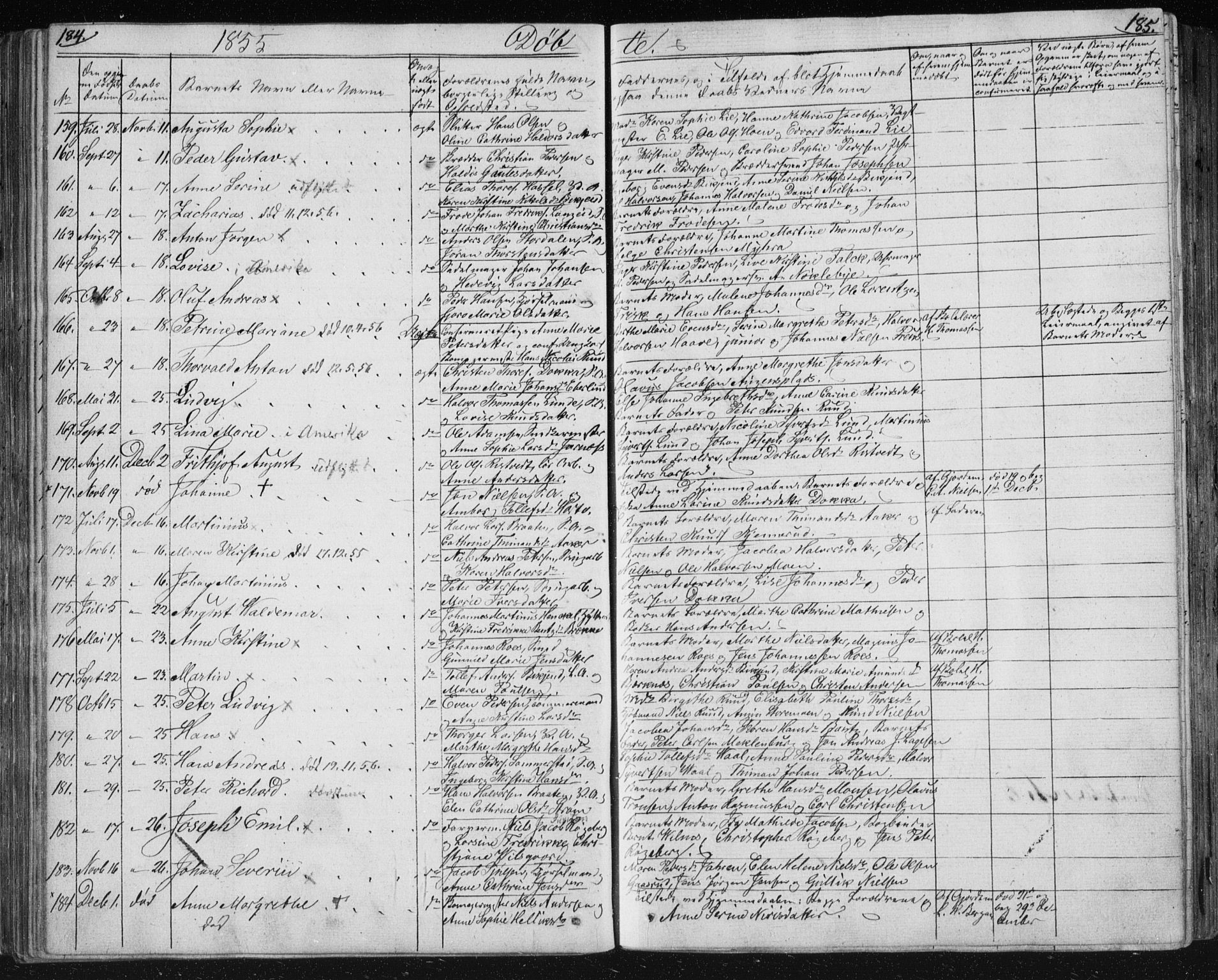 Kongsberg kirkebøker, SAKO/A-22/F/Fa/L0009: Parish register (official) no. I 9, 1839-1858, p. 184-185