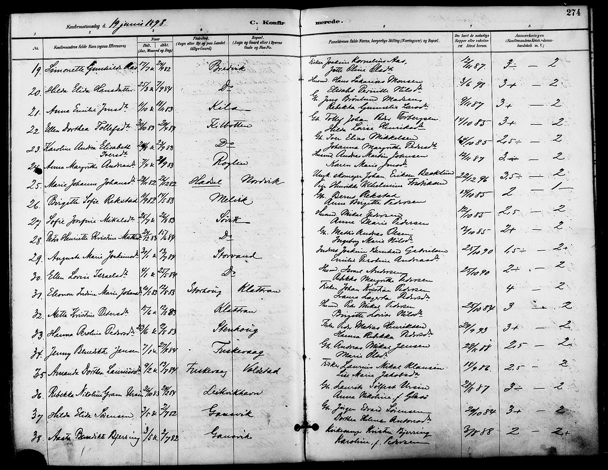 Trondenes sokneprestkontor, SATØ/S-1319/H/Ha/L0016kirke: Parish register (official) no. 16, 1890-1898, p. 274