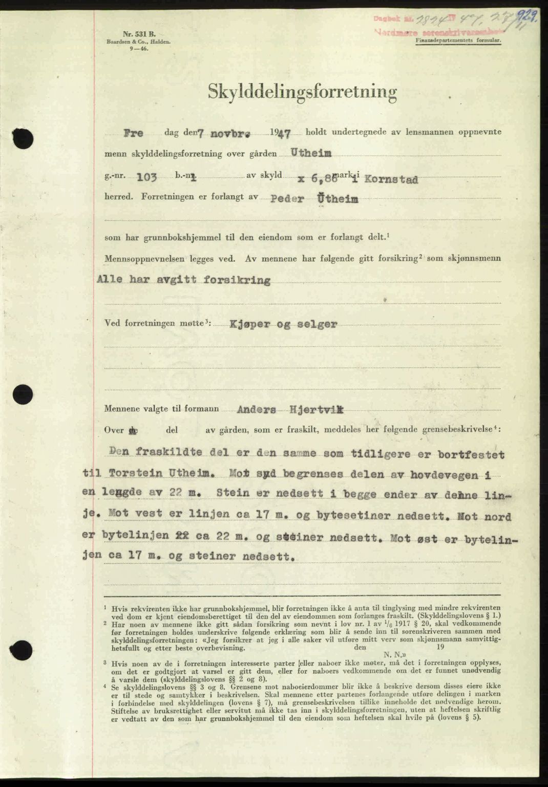 Nordmøre sorenskriveri, AV/SAT-A-4132/1/2/2Ca: Mortgage book no. A106, 1947-1947, Diary no: : 2824/1947