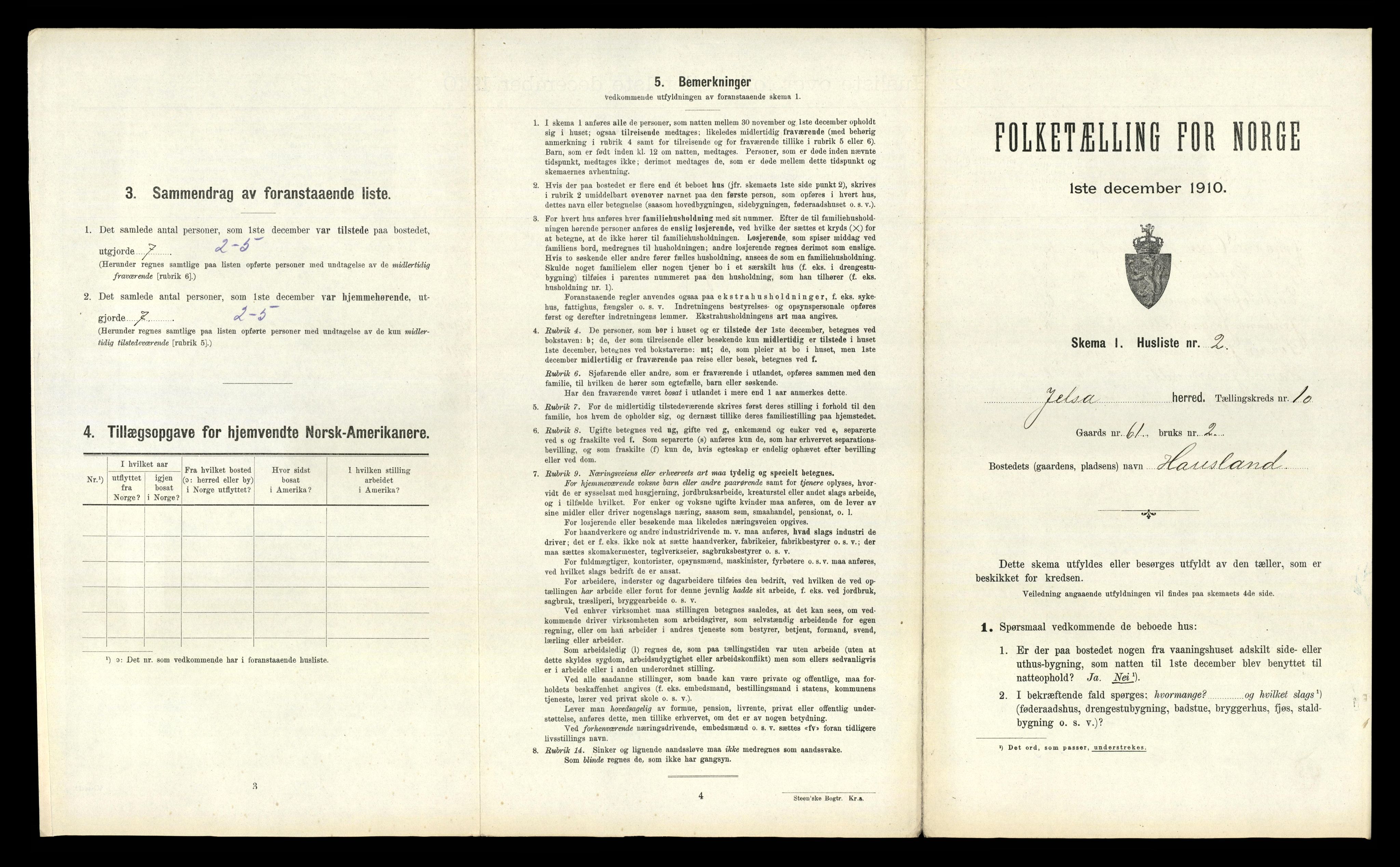 RA, 1910 census for Jelsa, 1910, p. 823