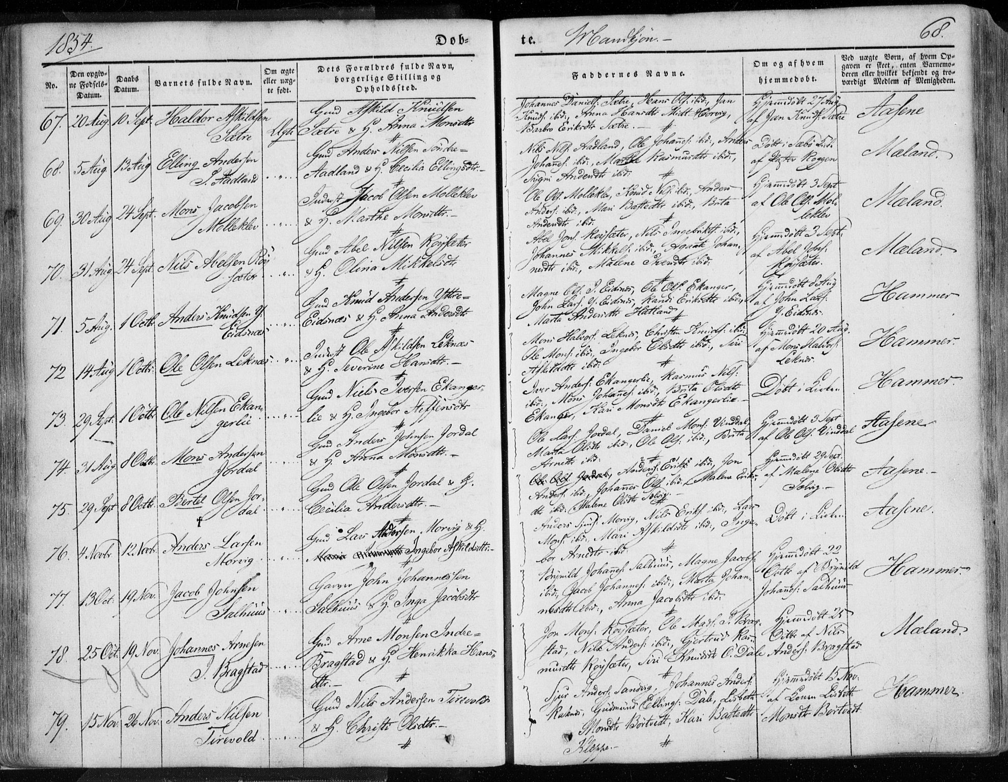 Hamre sokneprestembete, AV/SAB-A-75501/H/Ha/Haa/Haaa/L0013: Parish register (official) no. A 13, 1846-1857, p. 68