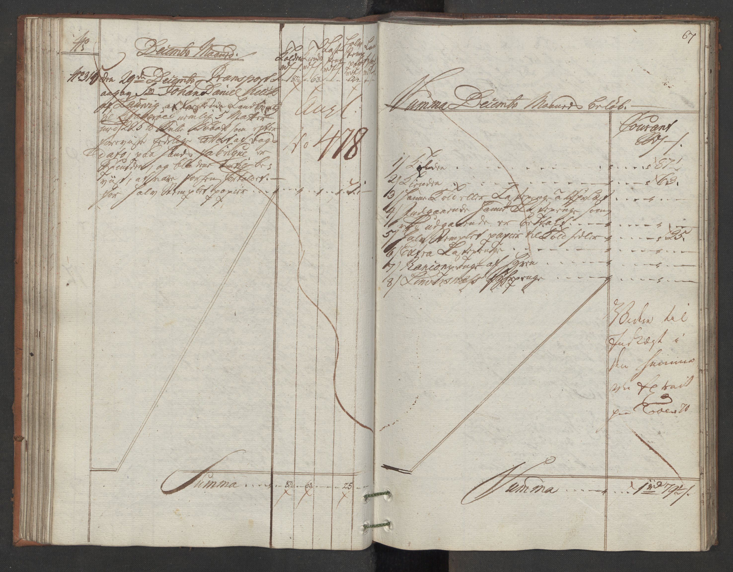 Generaltollkammeret, tollregnskaper, AV/RA-EA-5490/R11/L0087/0001: Tollregnskaper Larvik og Sandefjord / Utgående hovedtollbok, 1786, p. 66b-67a