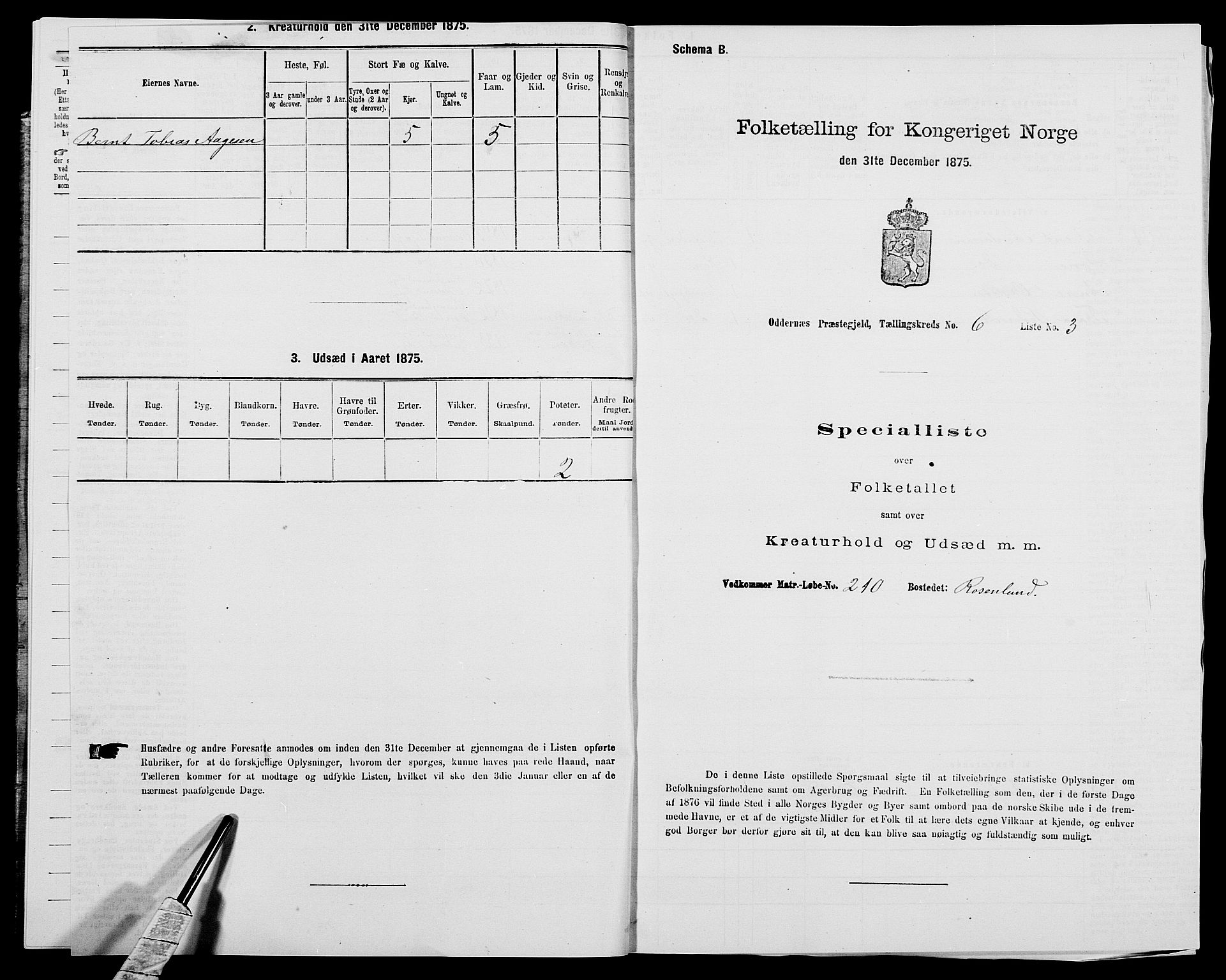 SAK, 1875 census for 1012P Oddernes, 1875, p. 993