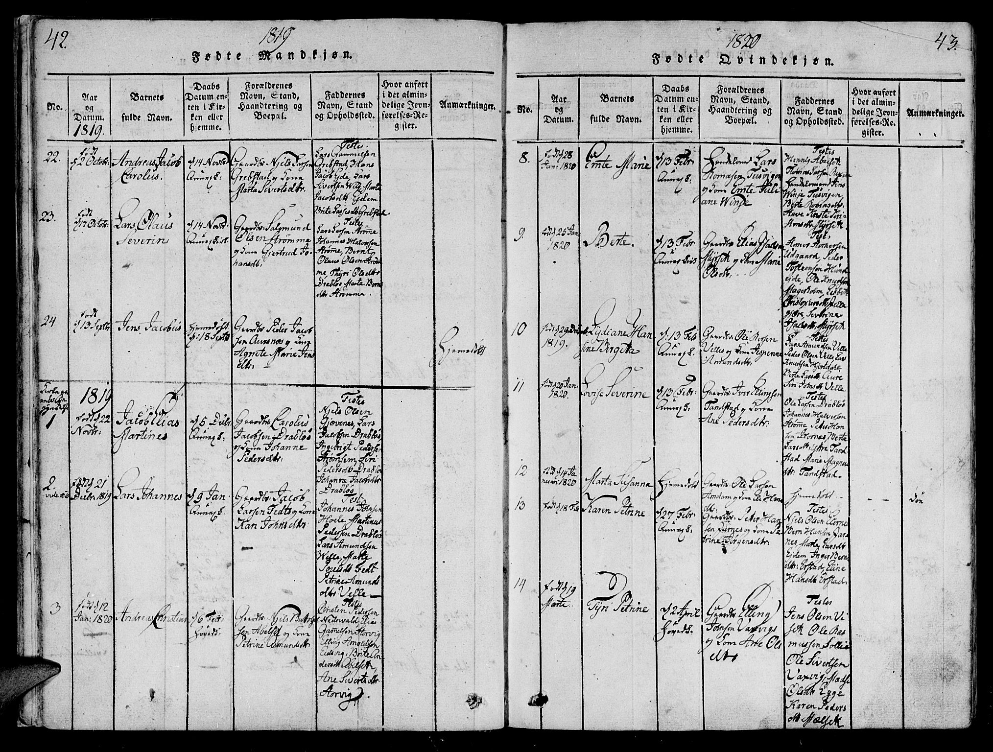 Ministerialprotokoller, klokkerbøker og fødselsregistre - Møre og Romsdal, SAT/A-1454/522/L0310: Parish register (official) no. 522A05, 1816-1832, p. 42-43