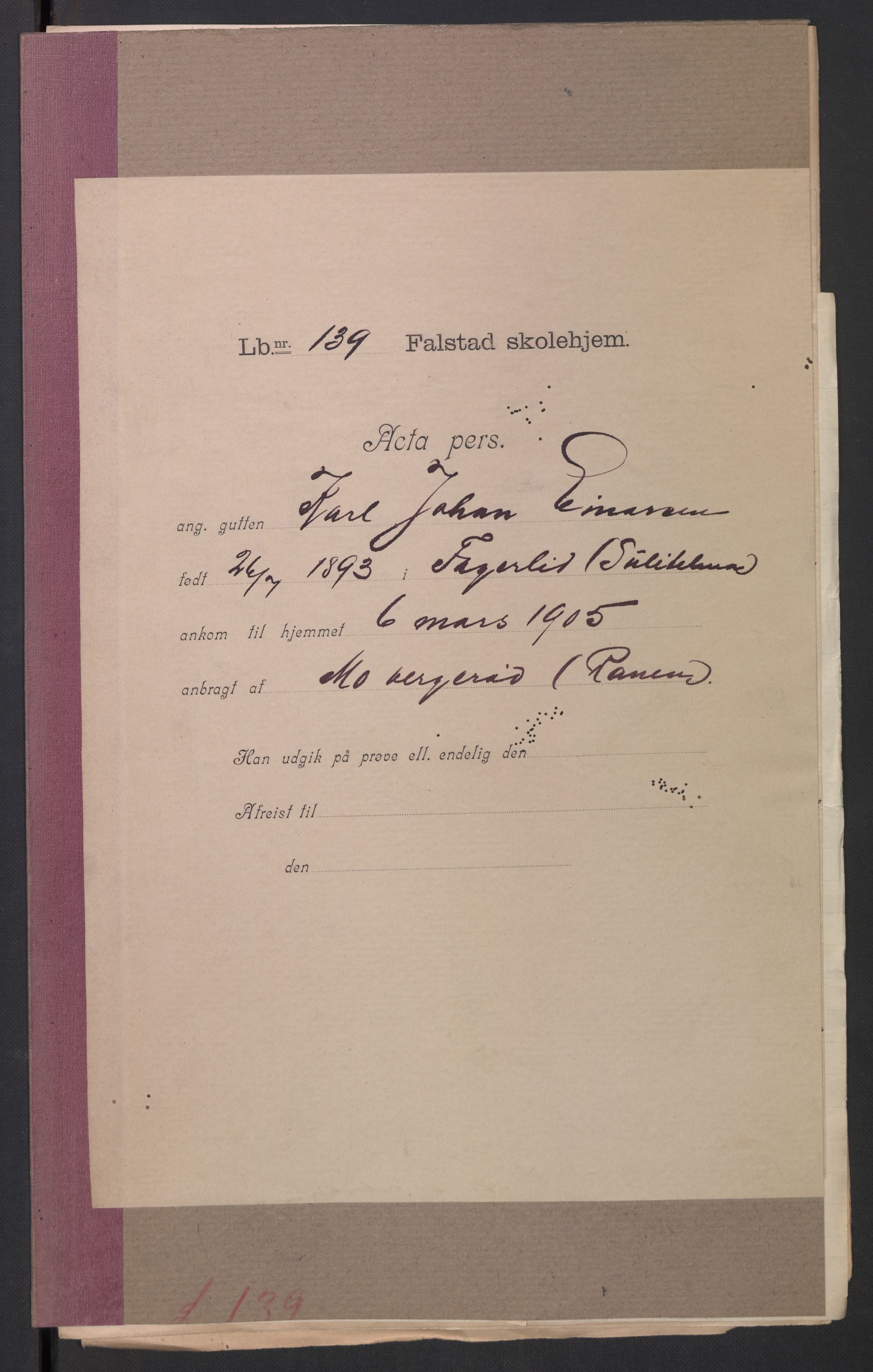 Falstad skolehjem, AV/RA-S-1676/E/Eb/L0006: Elevmapper løpenr. 121-145, 1903-1910, p. 278