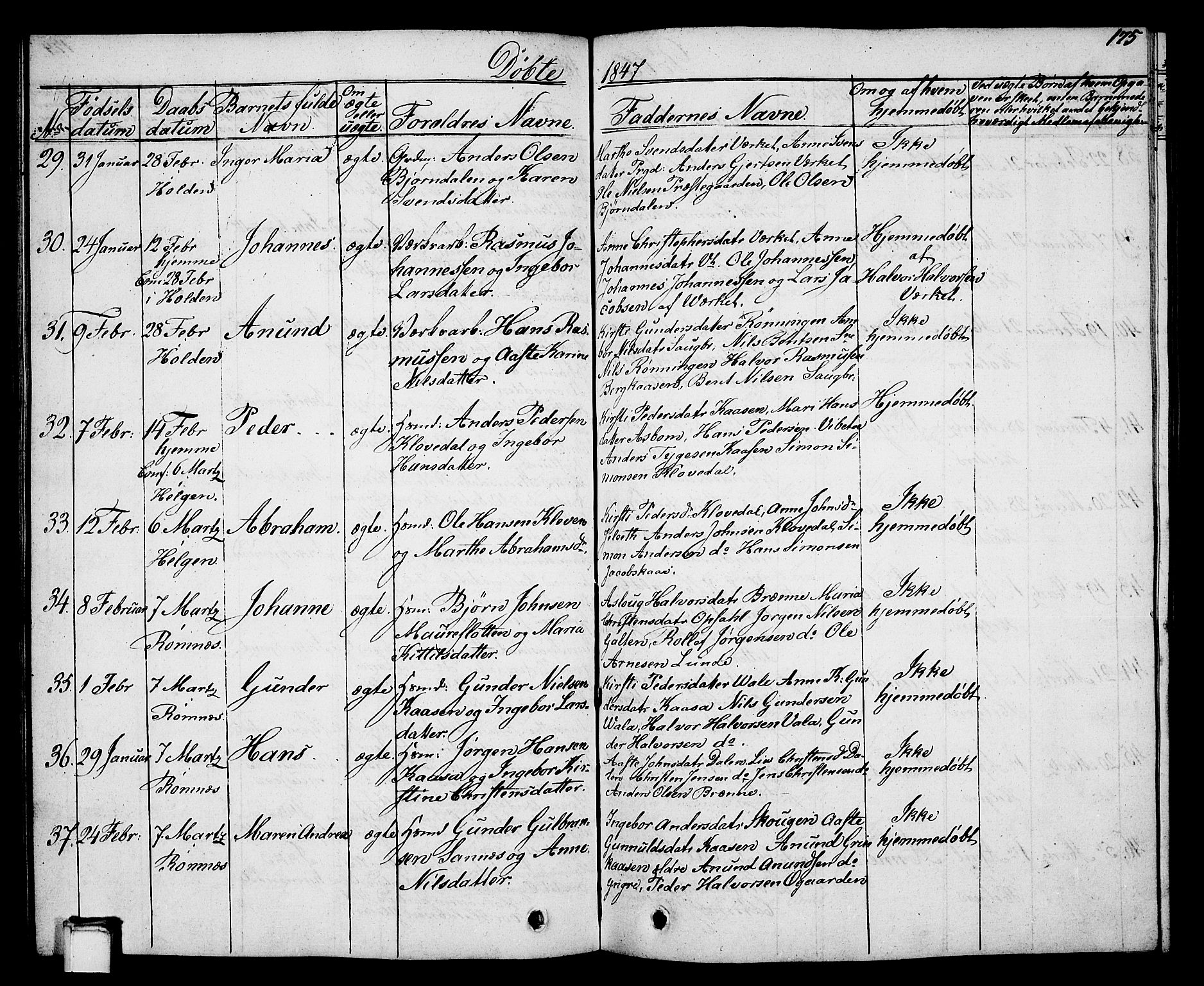 Holla kirkebøker, SAKO/A-272/G/Ga/L0002: Parish register (copy) no. I 2, 1830-1848, p. 175