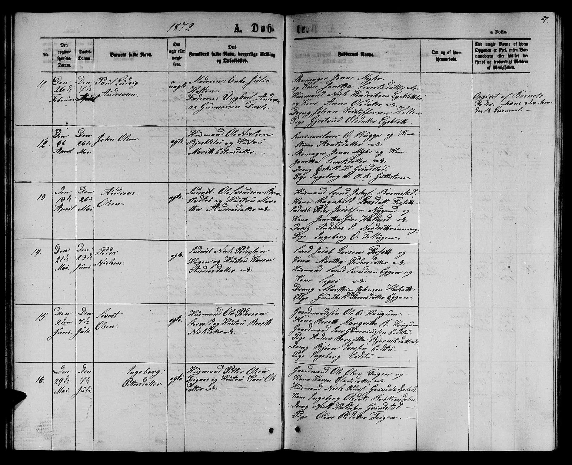 Ministerialprotokoller, klokkerbøker og fødselsregistre - Sør-Trøndelag, SAT/A-1456/618/L0451: Parish register (copy) no. 618C02, 1865-1883, p. 27