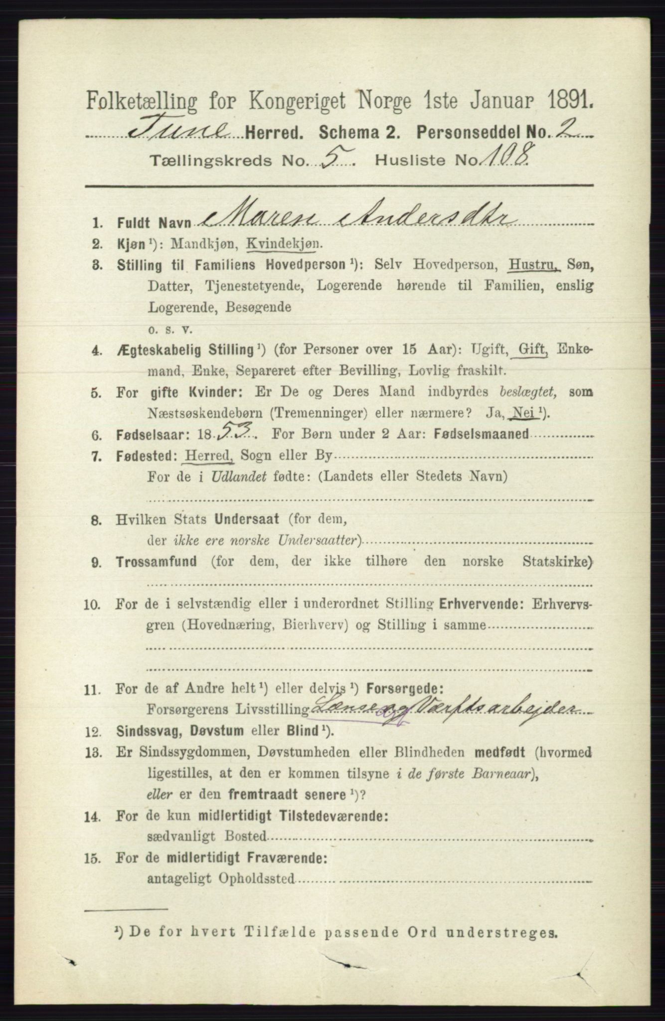 RA, 1891 census for 0130 Tune, 1891, p. 3941