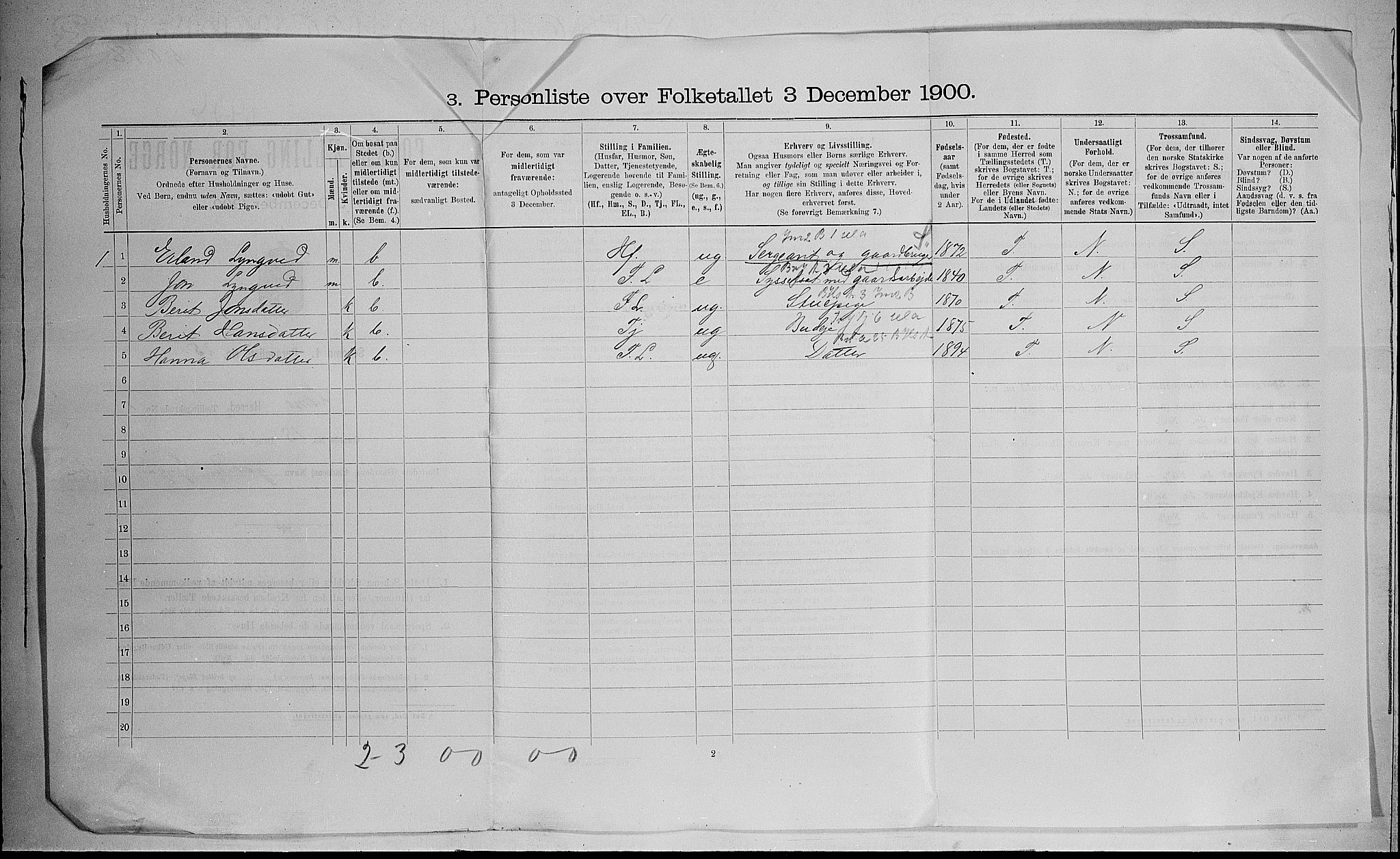 SAH, 1900 census for Lom, 1900, p. 45