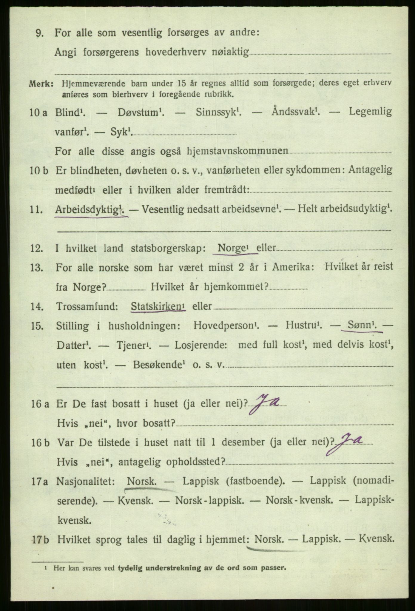 SATØ, 1920 census for Malangen, 1920, p. 1580