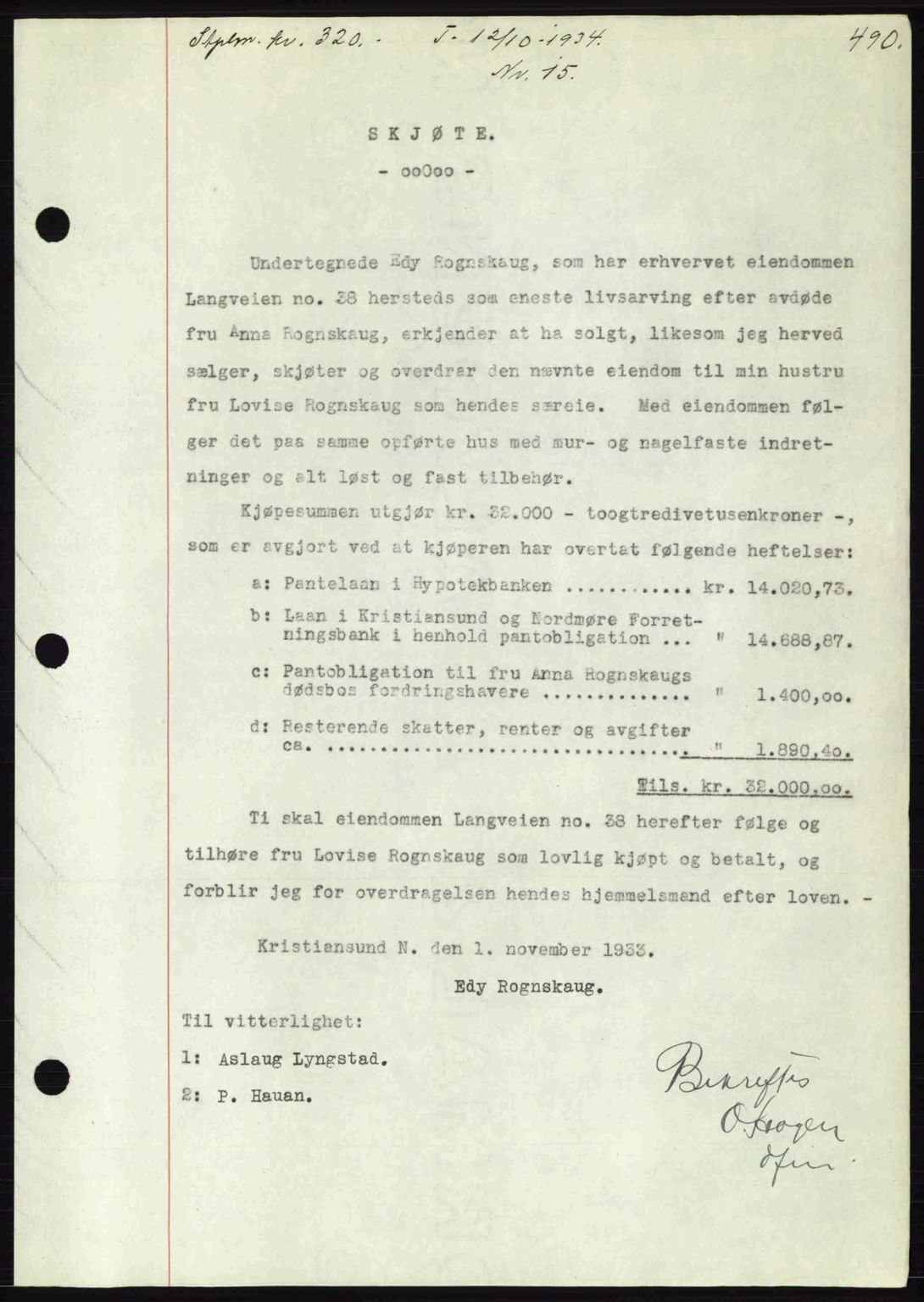 Kristiansund byfogd, AV/SAT-A-4587/A/27: Mortgage book no. 27, 1933-1934, Deed date: 12.10.1934