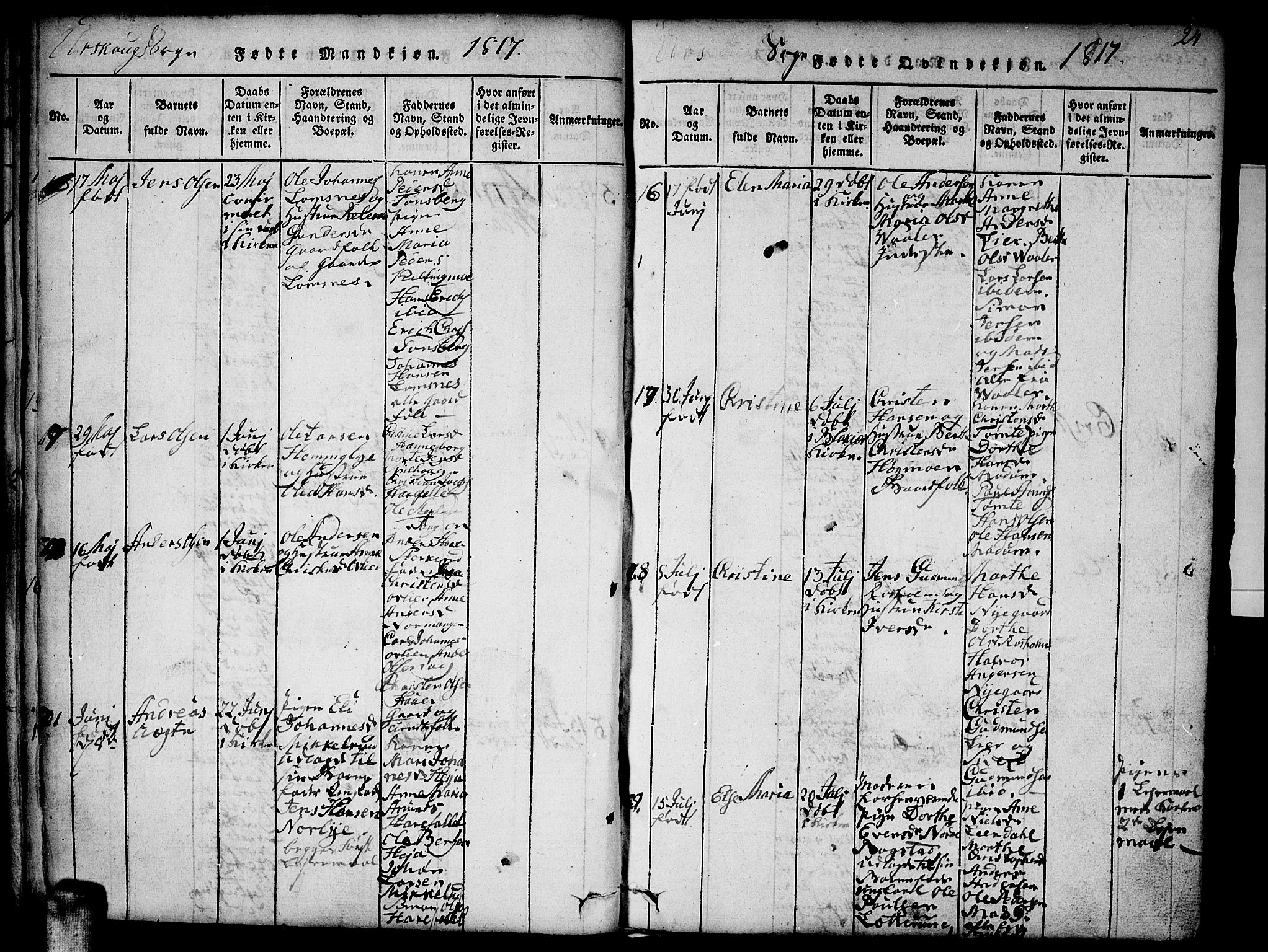 Aurskog prestekontor Kirkebøker, SAO/A-10304a/F/Fa/L0005: Parish register (official) no. I 5, 1814-1829, p. 24