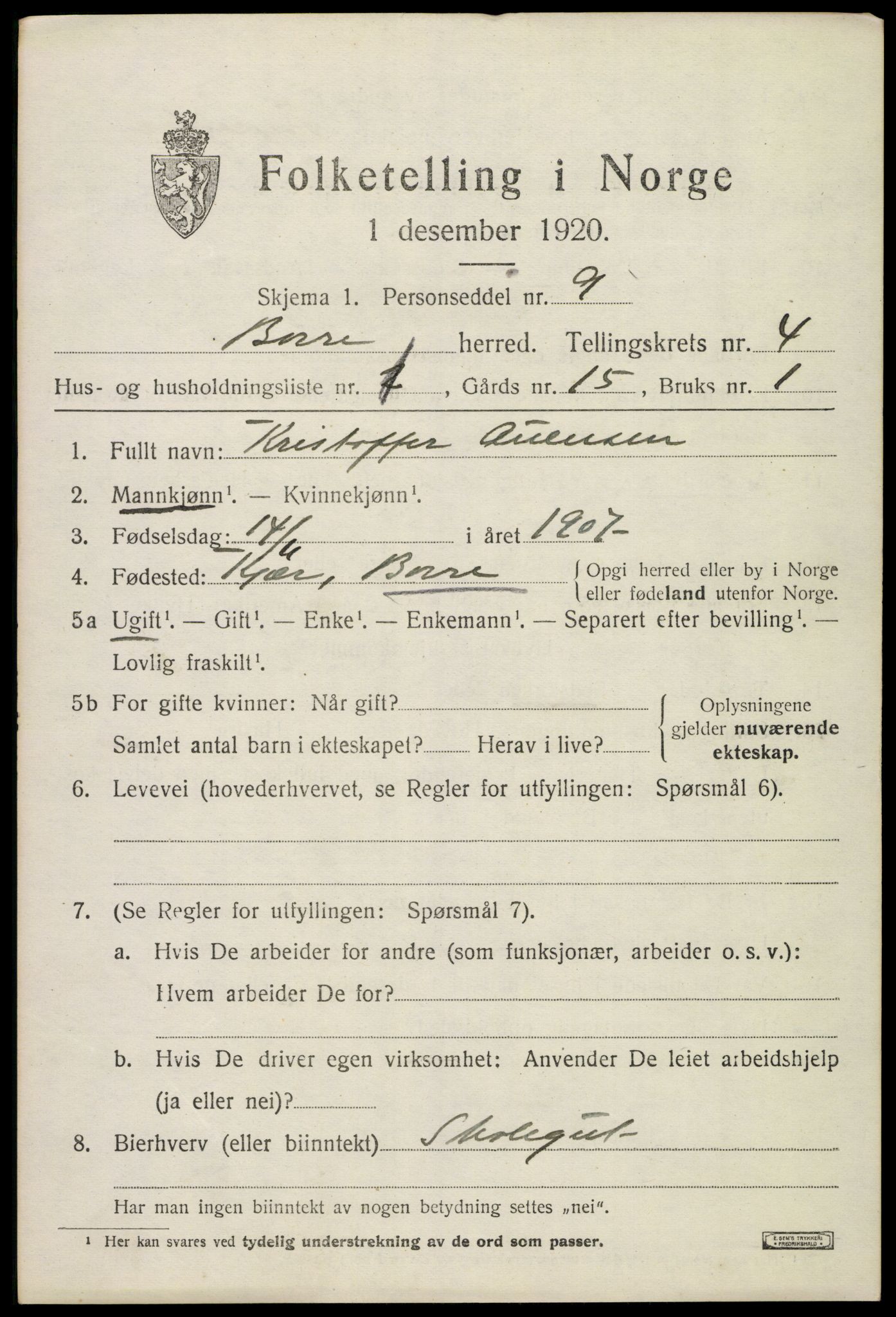 SAKO, 1920 census for Borre, 1920, p. 7150