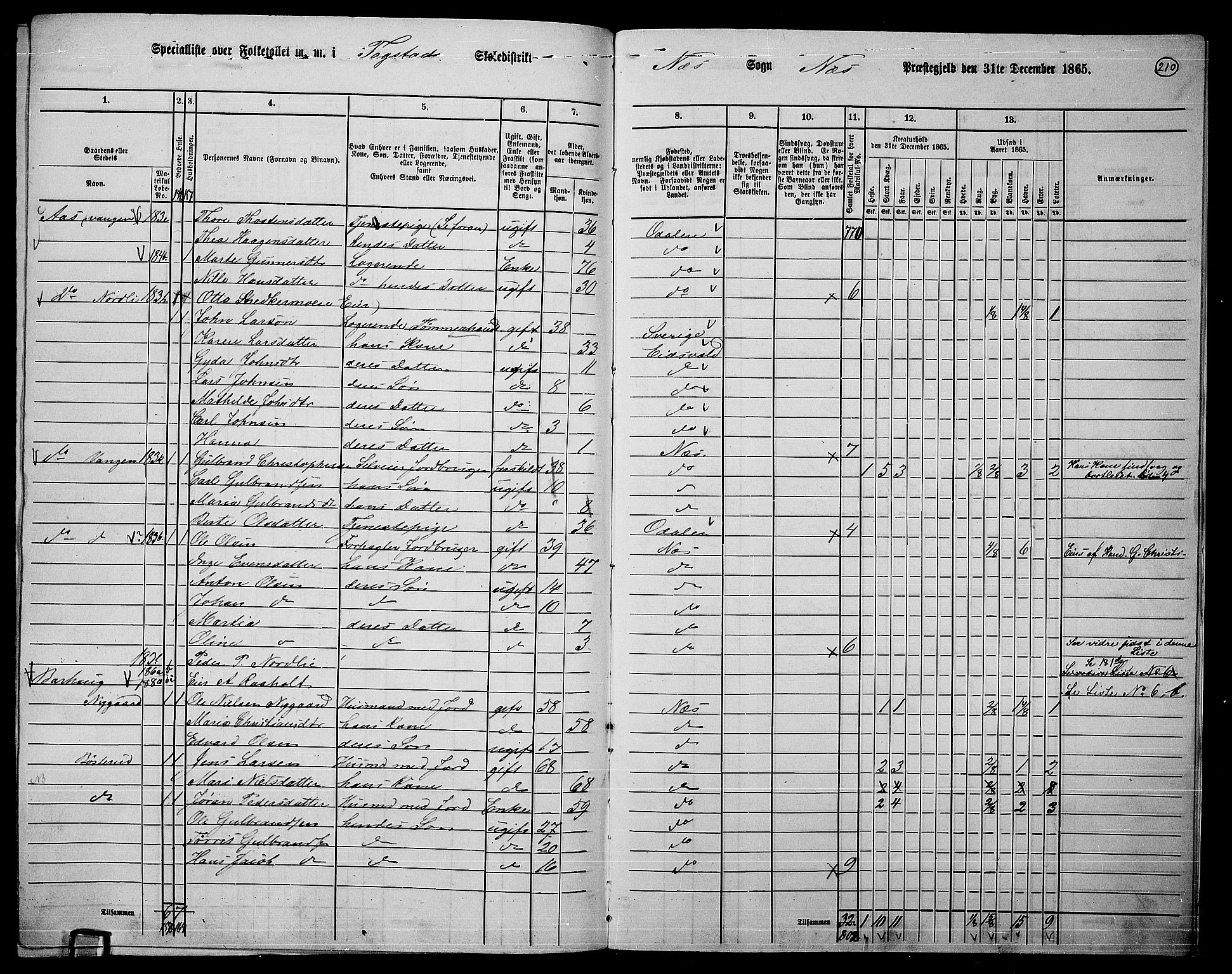 RA, 1865 census for Nes, 1865, p. 193