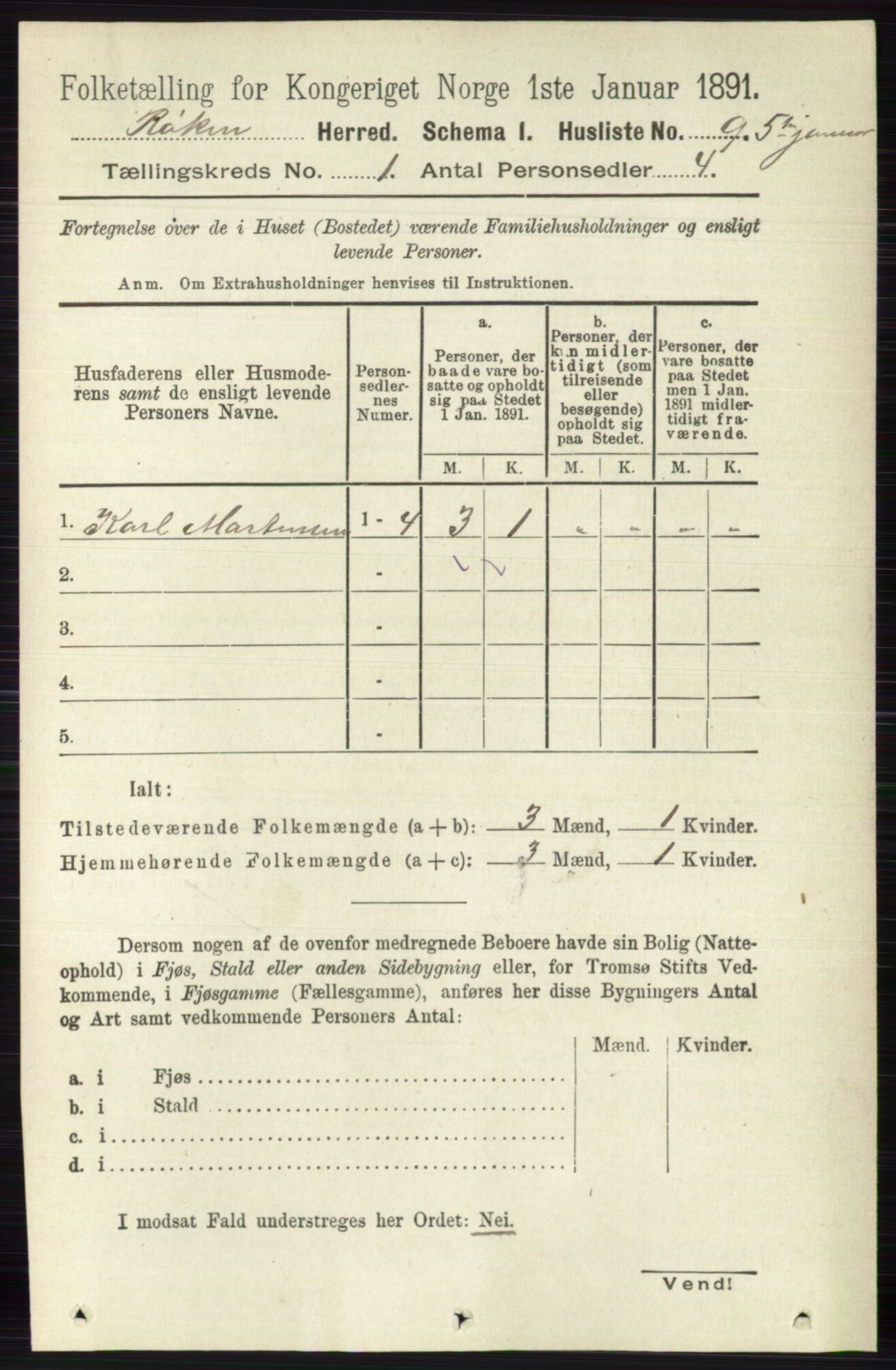 RA, 1891 census for 0627 Røyken, 1891, p. 31