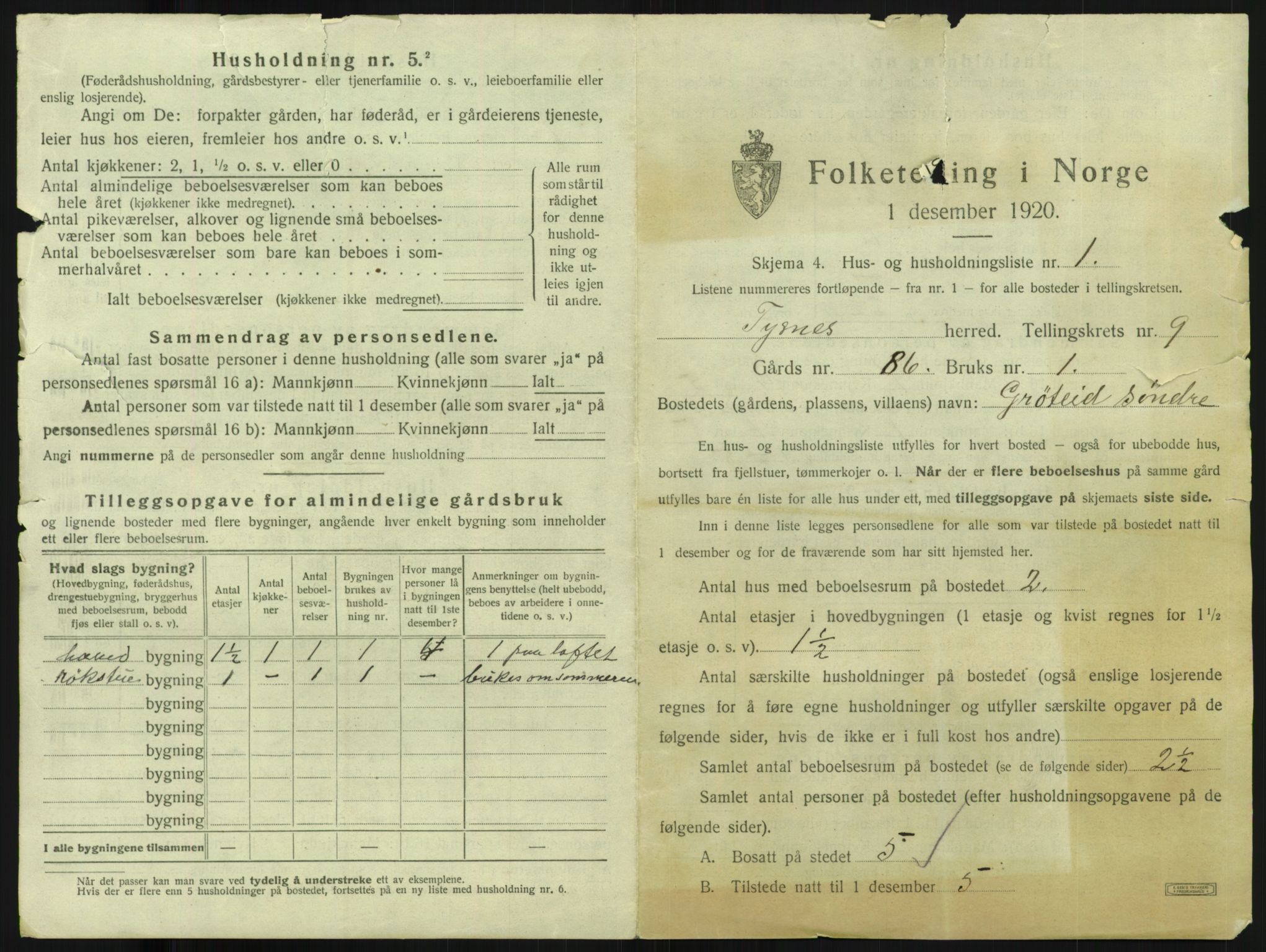 SAB, 1920 census for Tysnes, 1920, p. 814