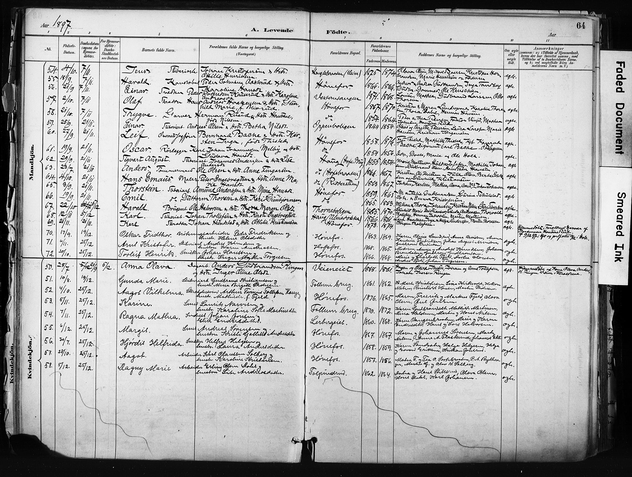 Hønefoss kirkebøker, AV/SAKO-A-609/F/Fa/L0002: Parish register (official) no. 2, 1887-1906, p. 64