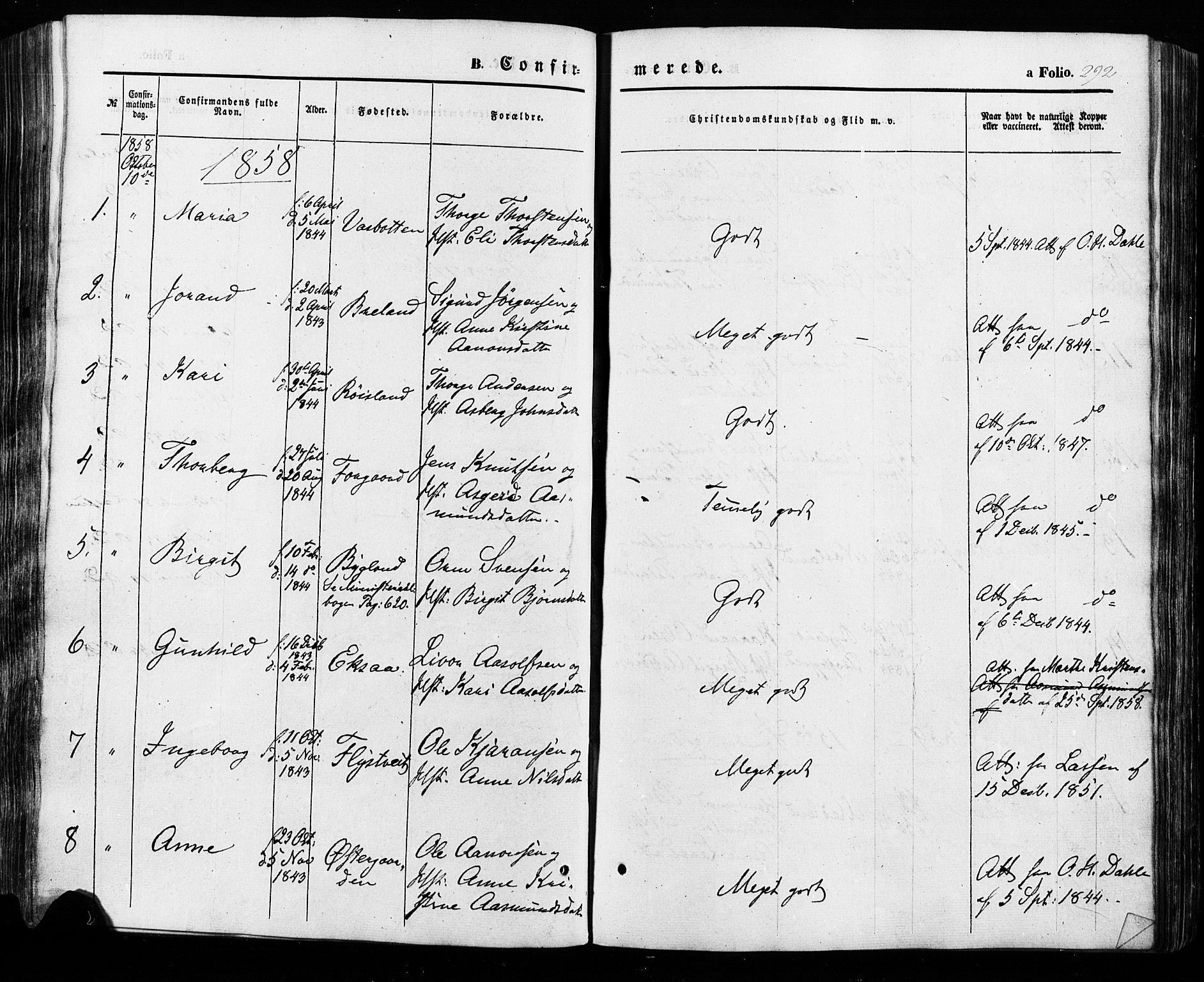 Åseral sokneprestkontor, SAK/1111-0051/F/Fa/L0002: Parish register (official) no. A 2, 1854-1884, p. 292