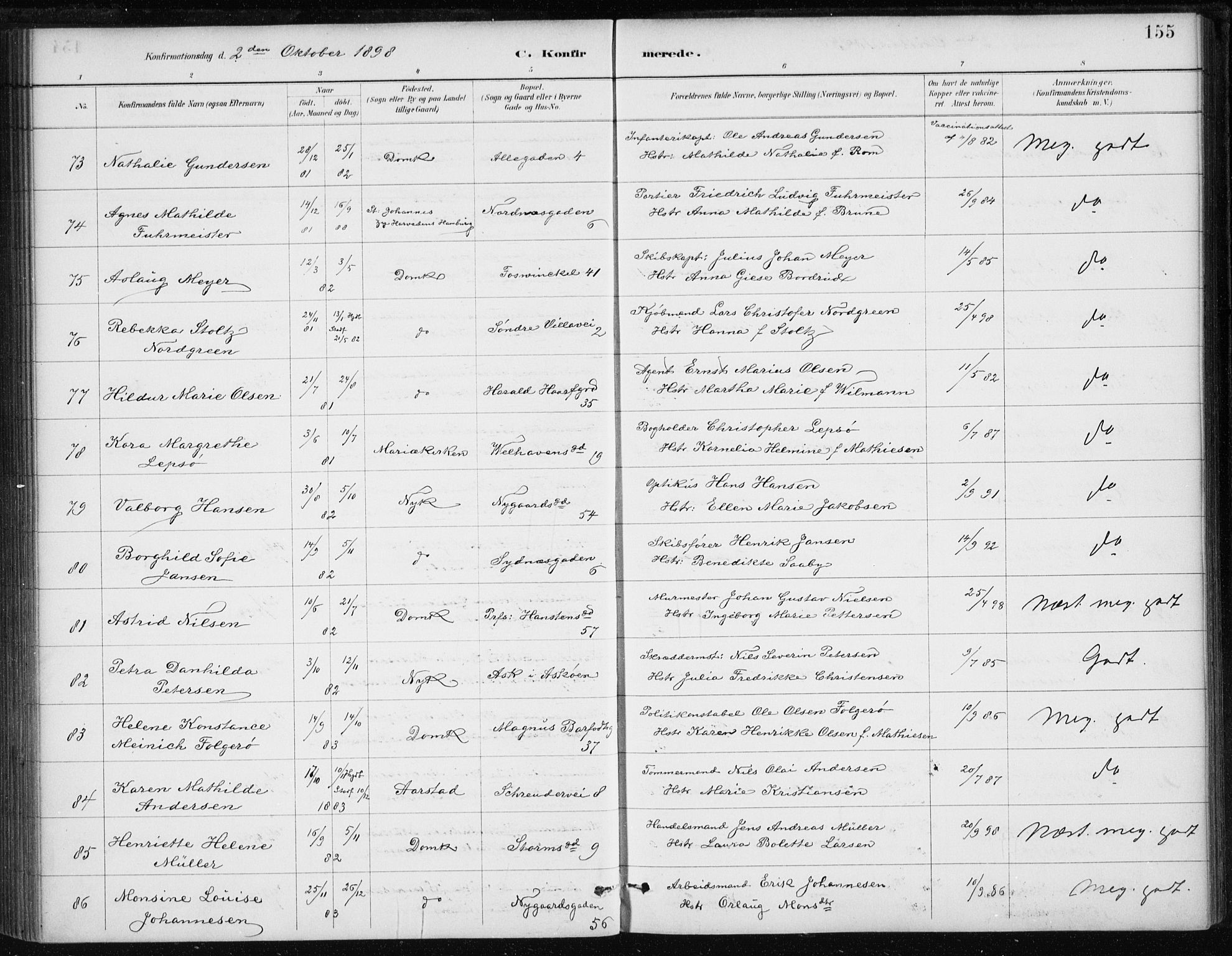 Johanneskirken sokneprestembete, AV/SAB-A-76001/H/Haa/L0008: Parish register (official) no. C 1, 1885-1907, p. 155