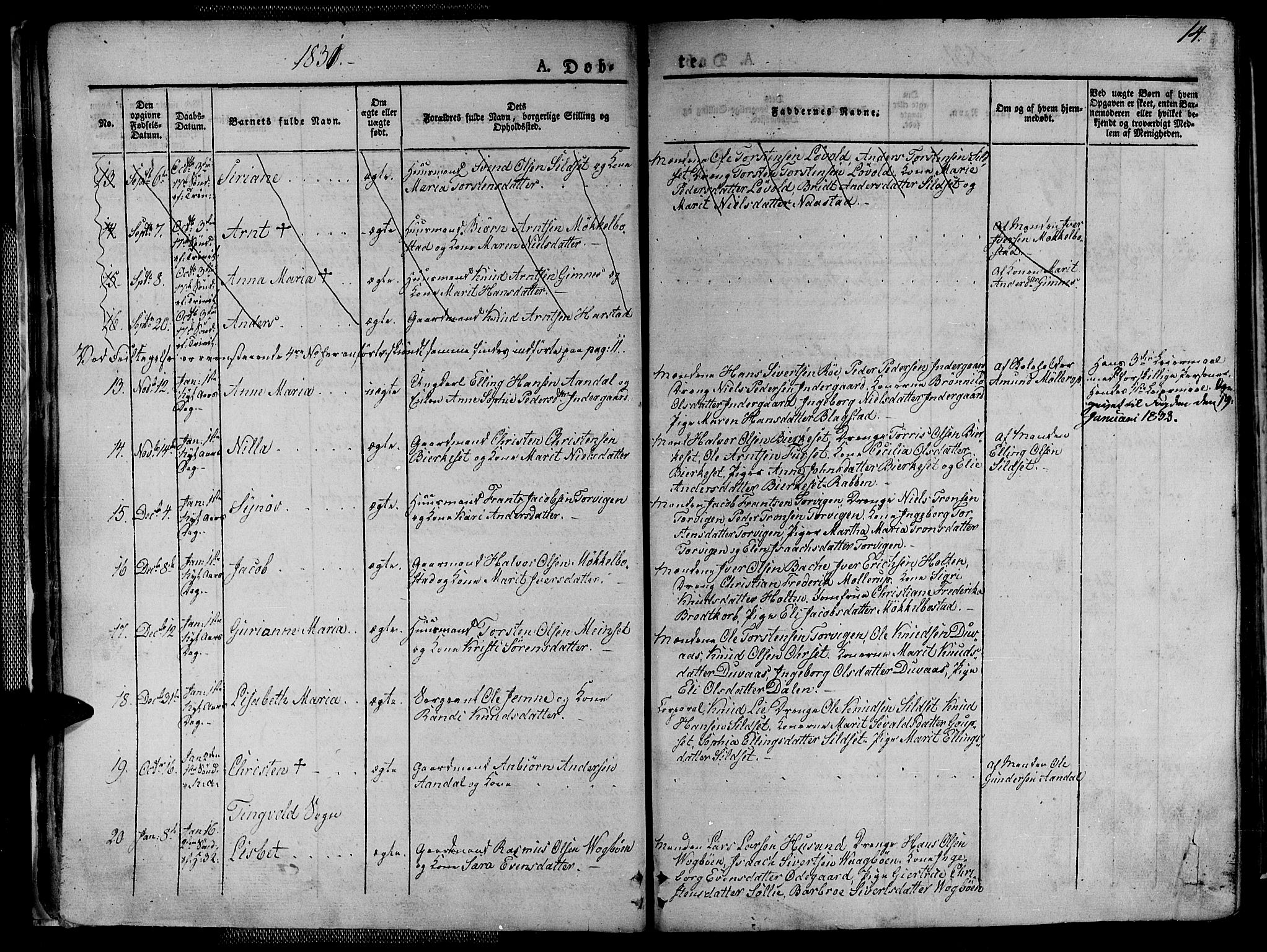 Ministerialprotokoller, klokkerbøker og fødselsregistre - Møre og Romsdal, AV/SAT-A-1454/586/L0983: Parish register (official) no. 586A09, 1829-1843, p. 14