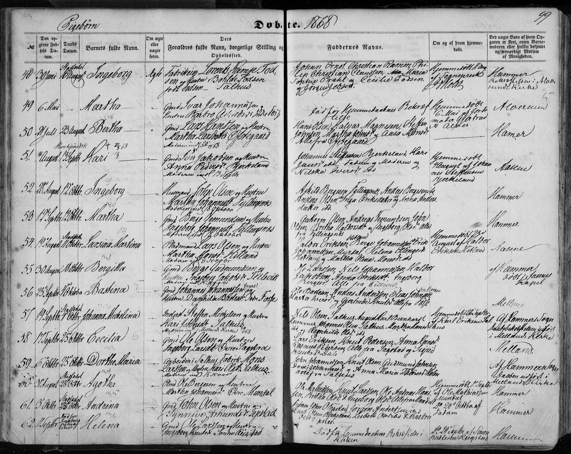 Hamre sokneprestembete, SAB/A-75501/H/Ha/Haa/Haaa/L0014: Parish register (official) no. A 14, 1858-1872, p. 99