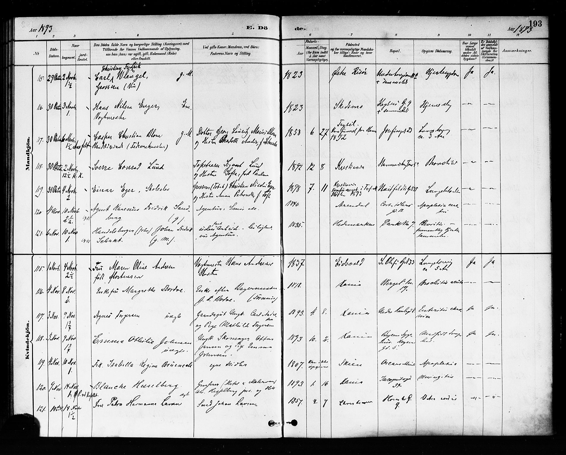Trefoldighet prestekontor Kirkebøker, SAO/A-10882/F/Fd/L0003: Parish register (official) no. IV 3, 1885-1896, p. 193