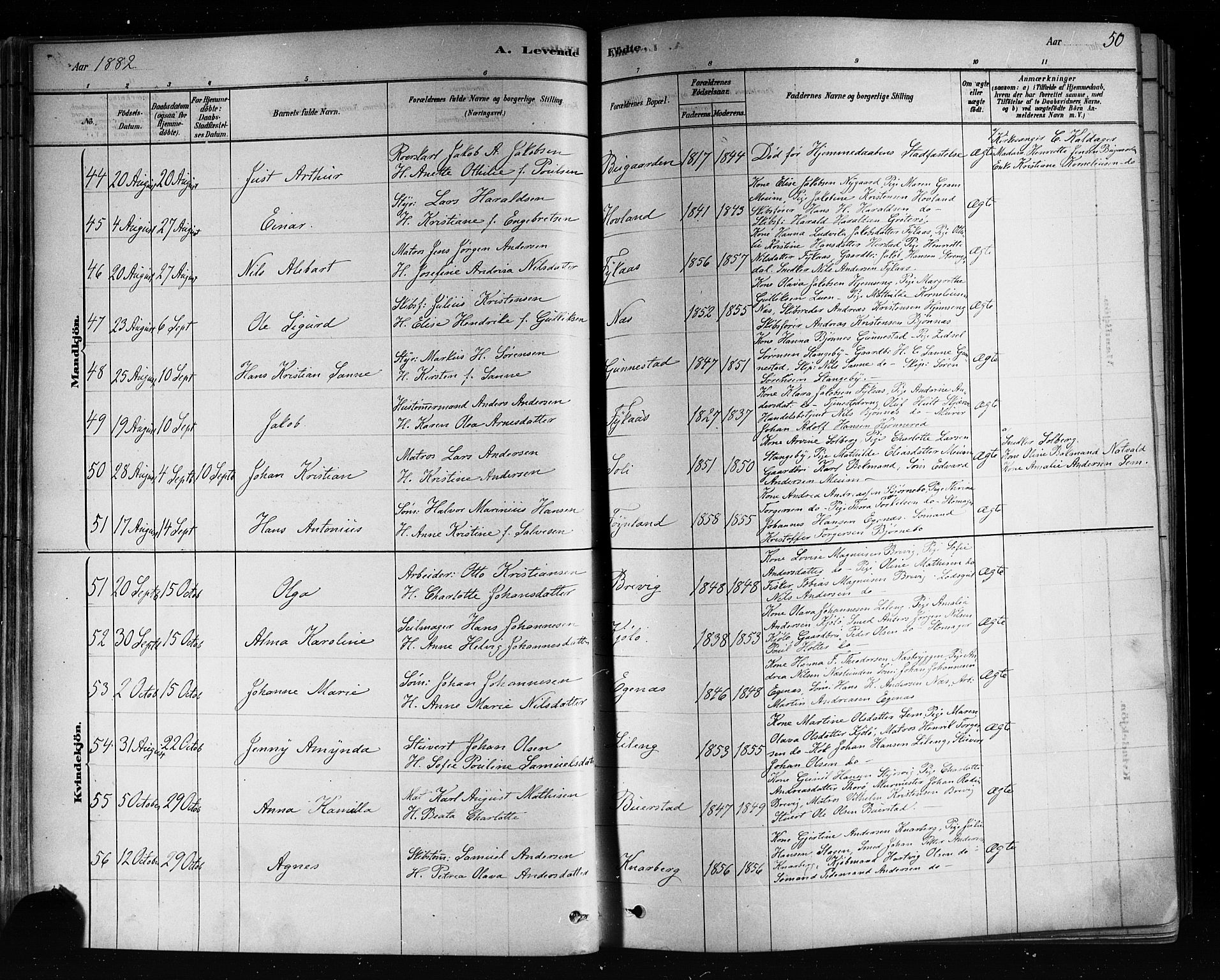 Nøtterøy kirkebøker, SAKO/A-354/F/Fa/L0008: Parish register (official) no. I 8, 1878-1893, p. 50