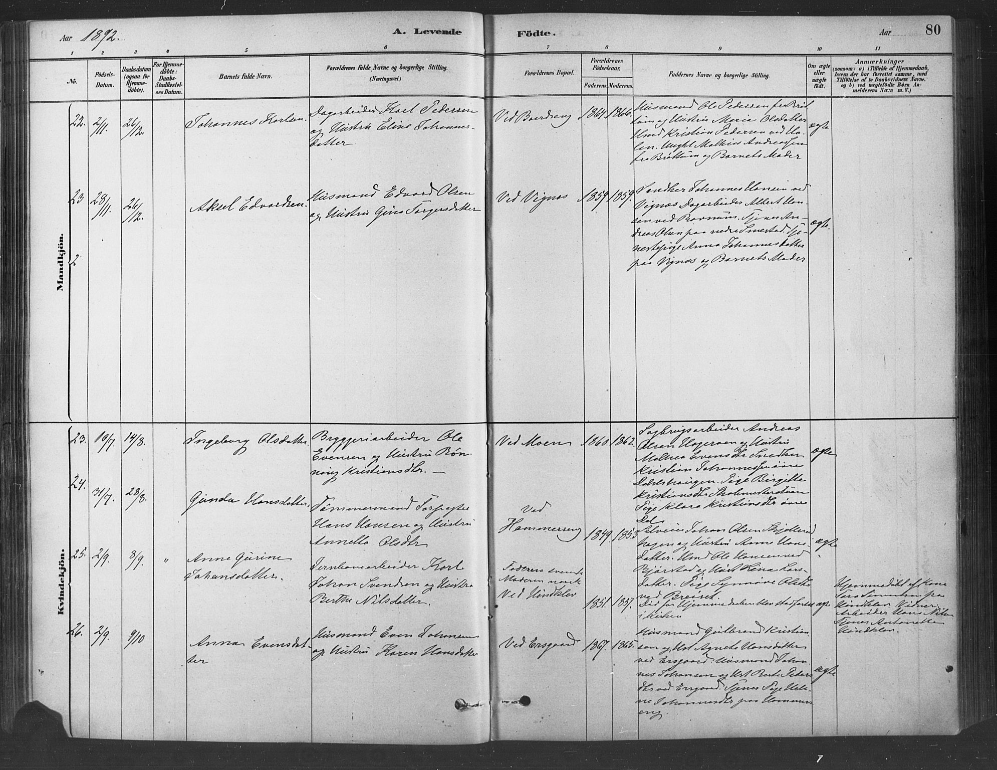 Fåberg prestekontor, AV/SAH-PREST-086/H/Ha/Haa/L0009: Parish register (official) no. 9, 1879-1898, p. 80