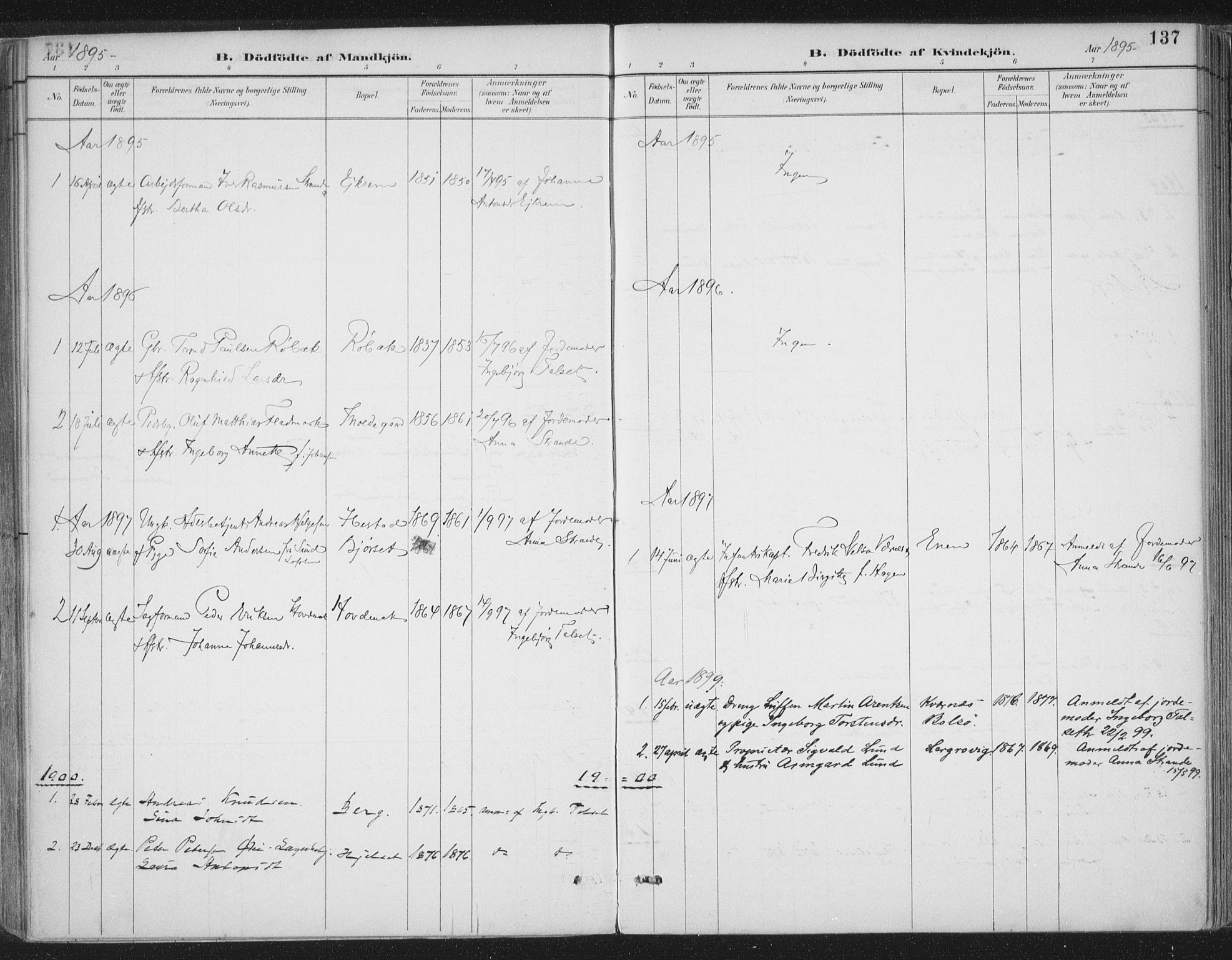 Ministerialprotokoller, klokkerbøker og fødselsregistre - Møre og Romsdal, SAT/A-1454/555/L0658: Parish register (official) no. 555A09, 1887-1917, p. 137