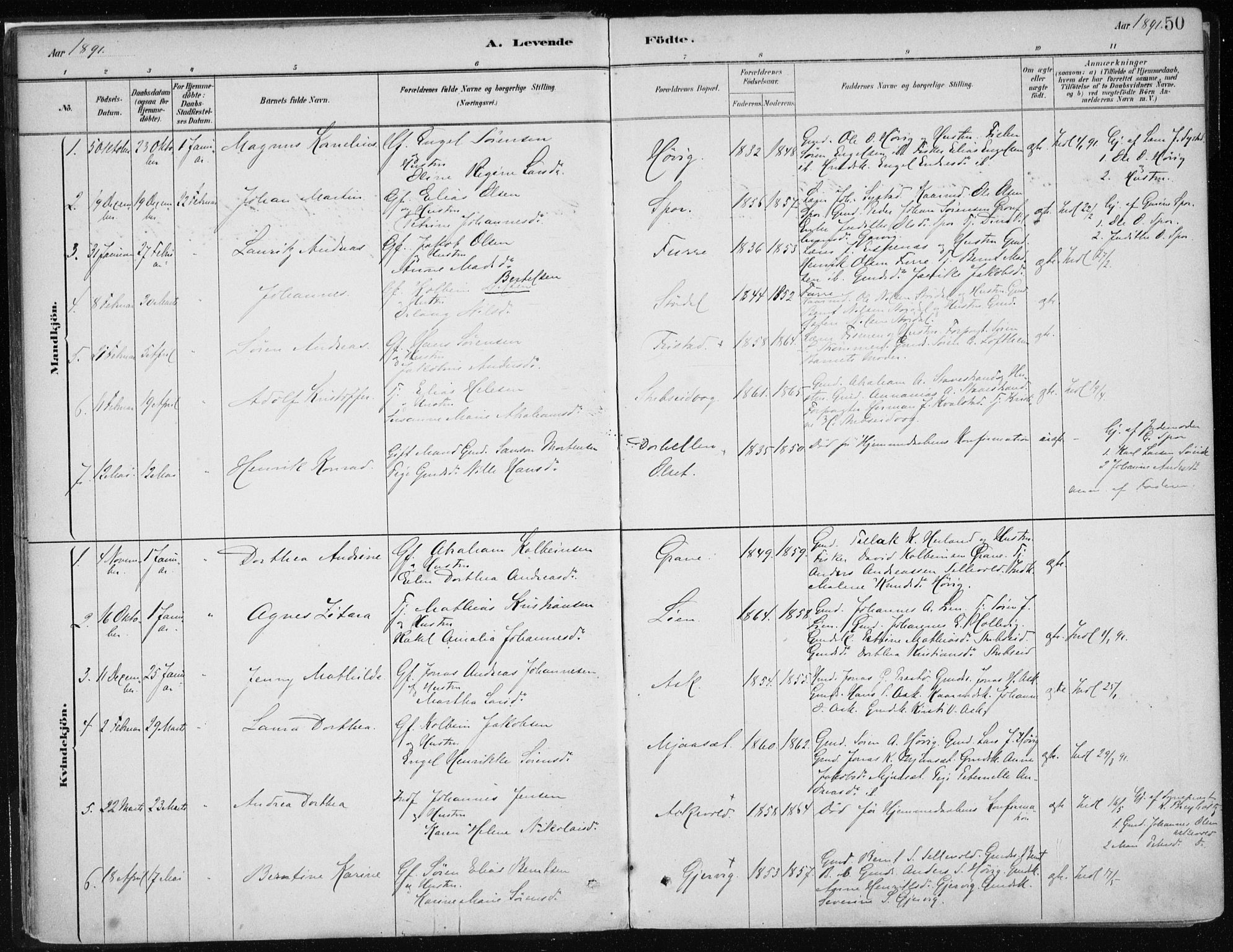 Askvoll sokneprestembete, SAB/A-79501/H/Haa/Haab/L0002: Parish register (official) no. B 2, 1879-1909, p. 50