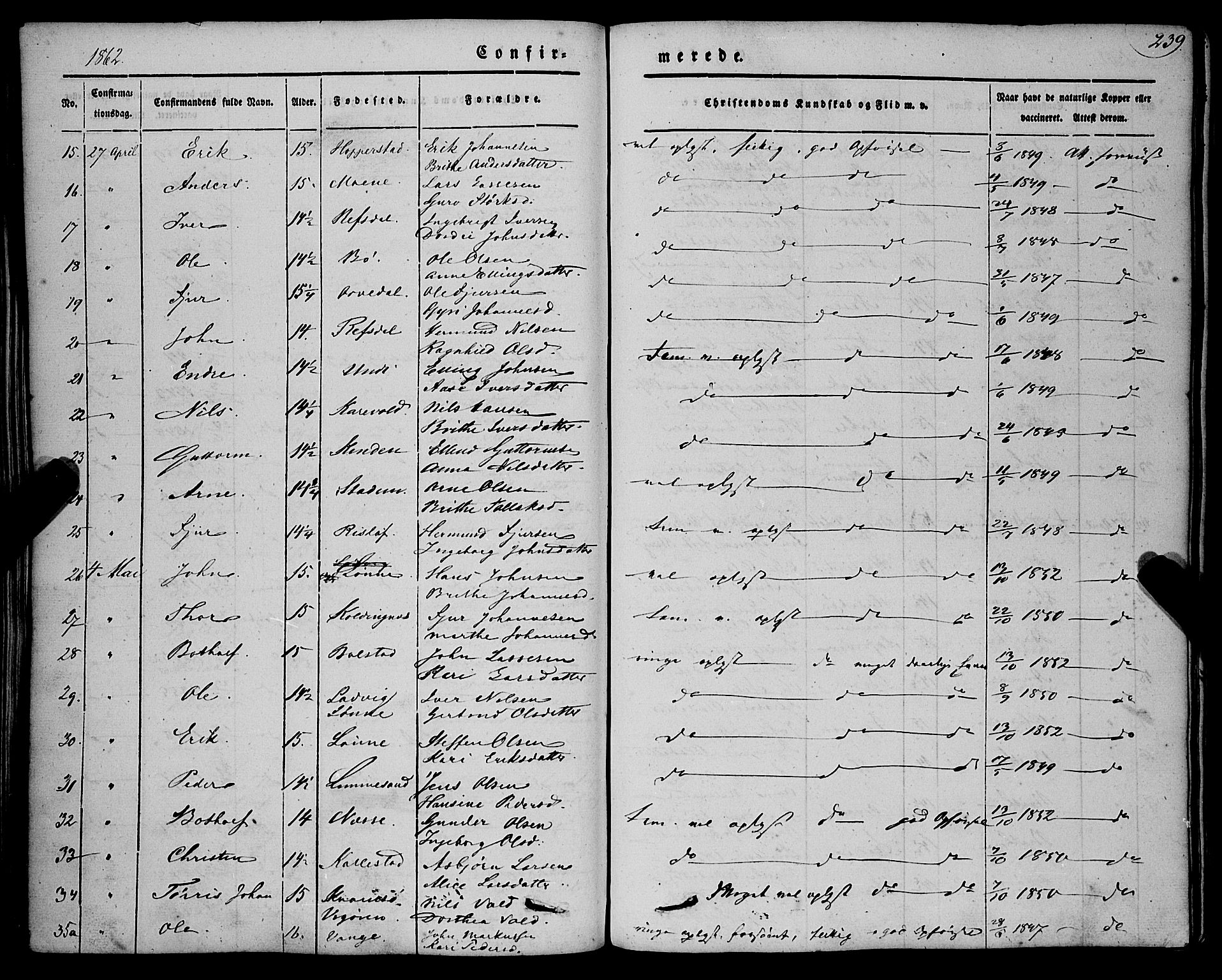 Vik sokneprestembete, AV/SAB-A-81501/H/Haa/Haaa/L0008: Parish register (official) no. A 8, 1846-1865, p. 239