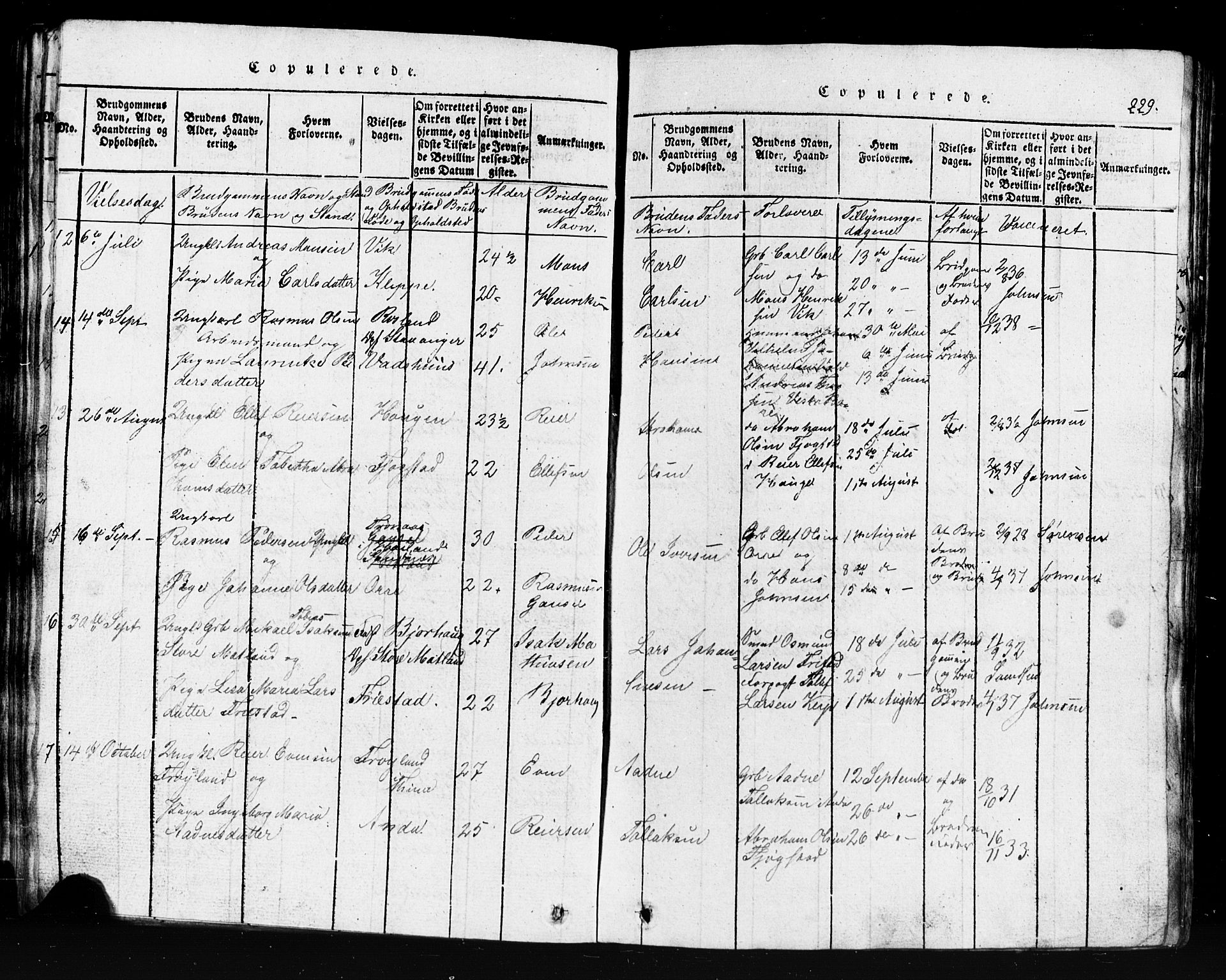 Klepp sokneprestkontor, AV/SAST-A-101803/001/3/30BB/L0001: Parish register (copy) no.  B 1, 1816-1859, p. 229