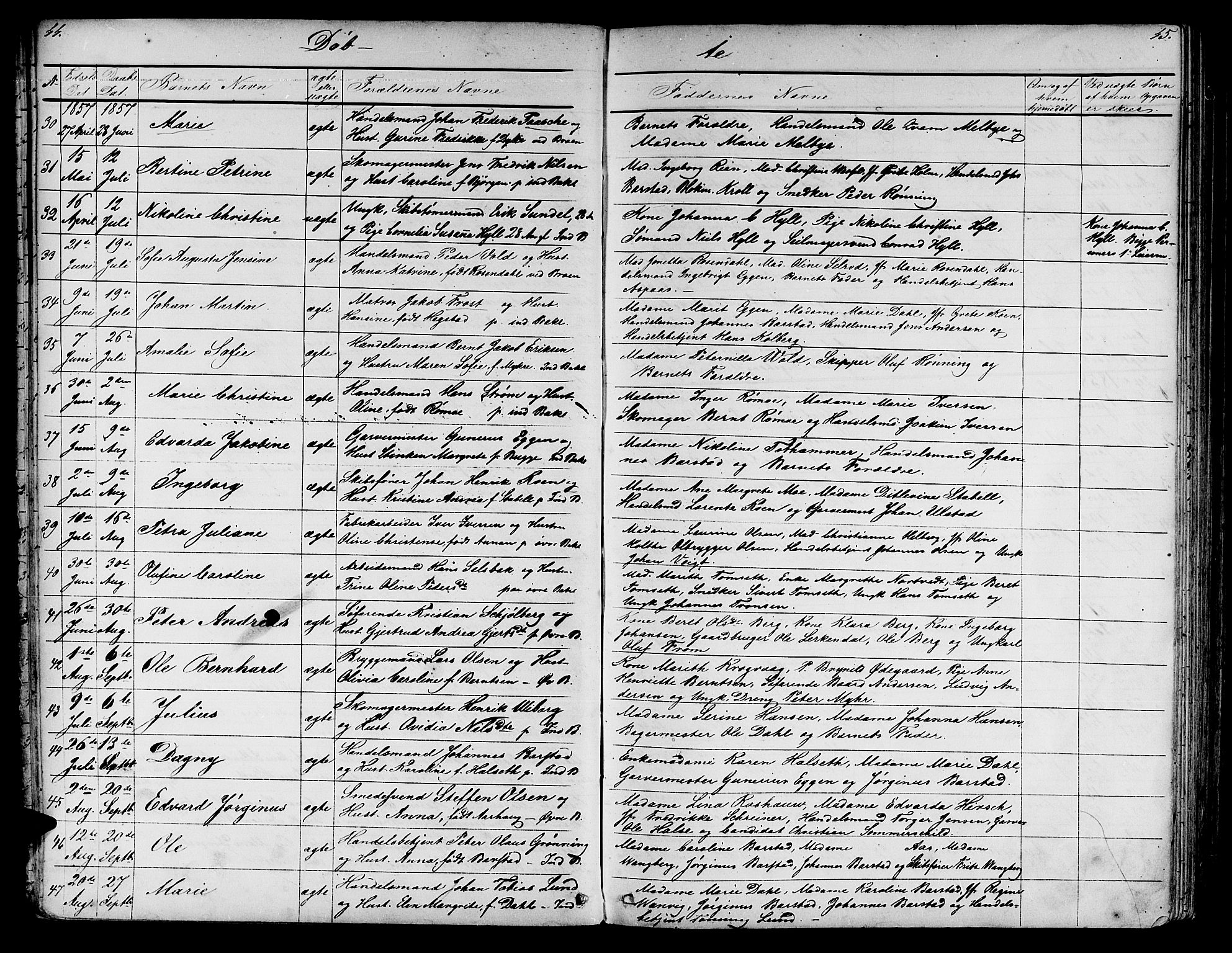 Ministerialprotokoller, klokkerbøker og fødselsregistre - Sør-Trøndelag, SAT/A-1456/604/L0219: Parish register (copy) no. 604C02, 1851-1869, p. 44-45
