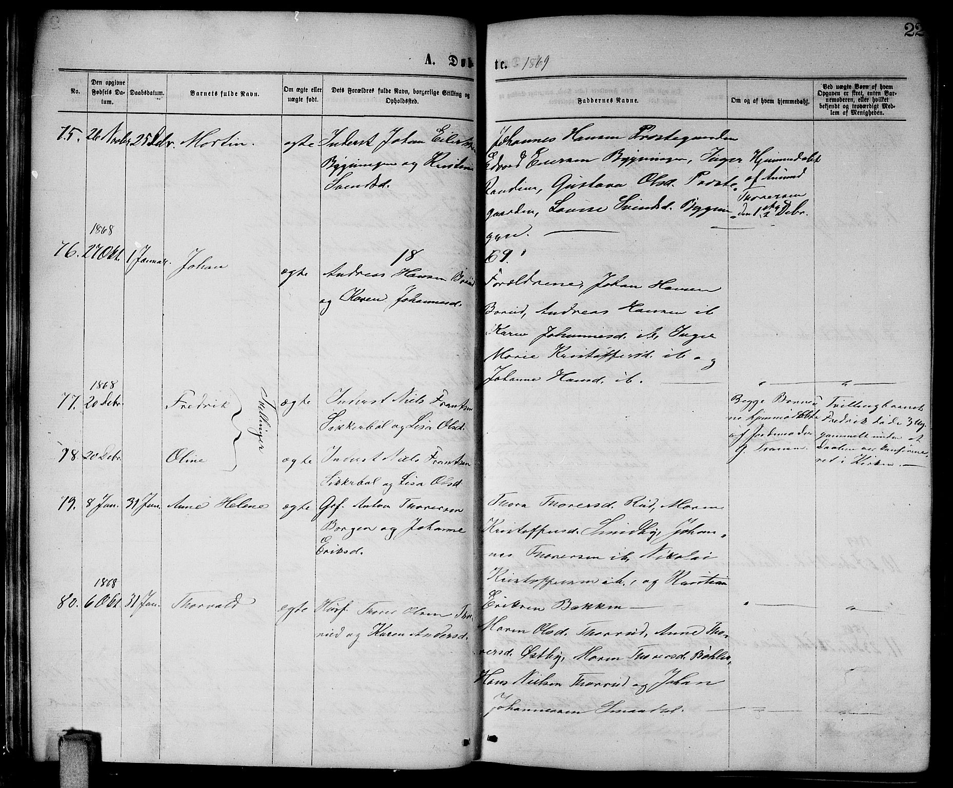 Enebakk prestekontor Kirkebøker, AV/SAO-A-10171c/G/Ga/L0005: Parish register (copy) no. I 5, 1867-1888, p. 22