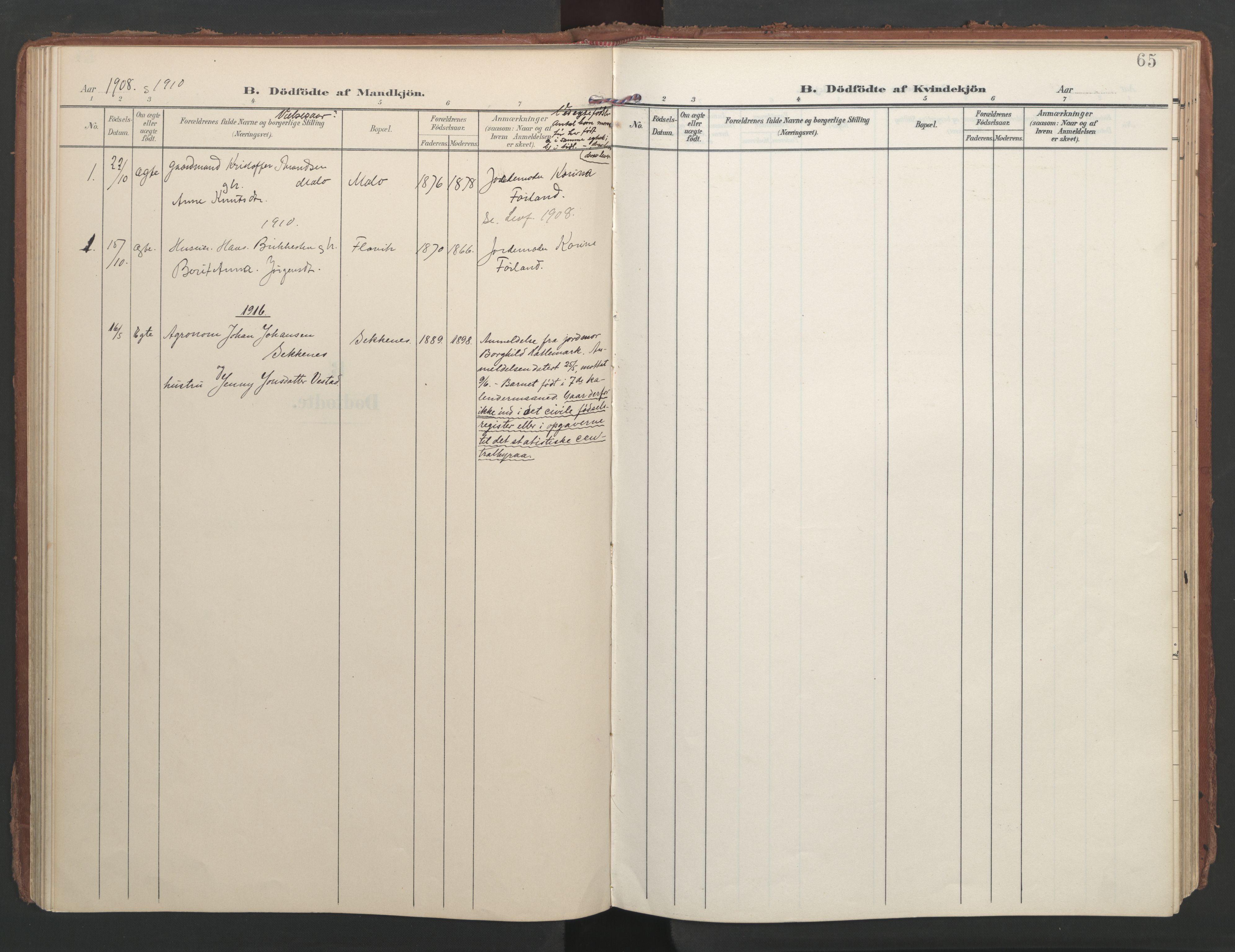 Ministerialprotokoller, klokkerbøker og fødselsregistre - Møre og Romsdal, SAT/A-1454/547/L0605: Parish register (official) no. 547A07, 1907-1936, p. 65