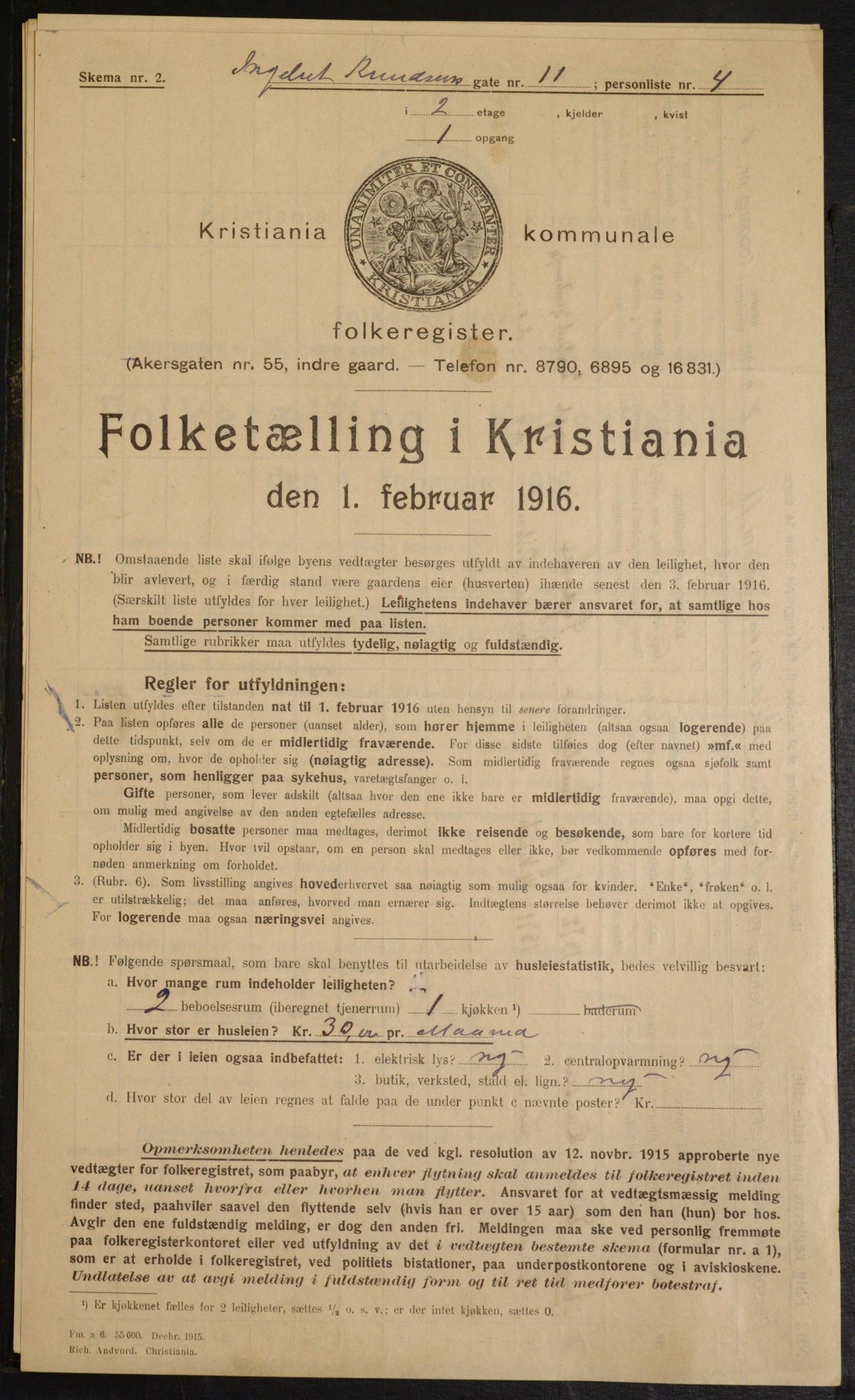 OBA, Municipal Census 1916 for Kristiania, 1916, p. 44839