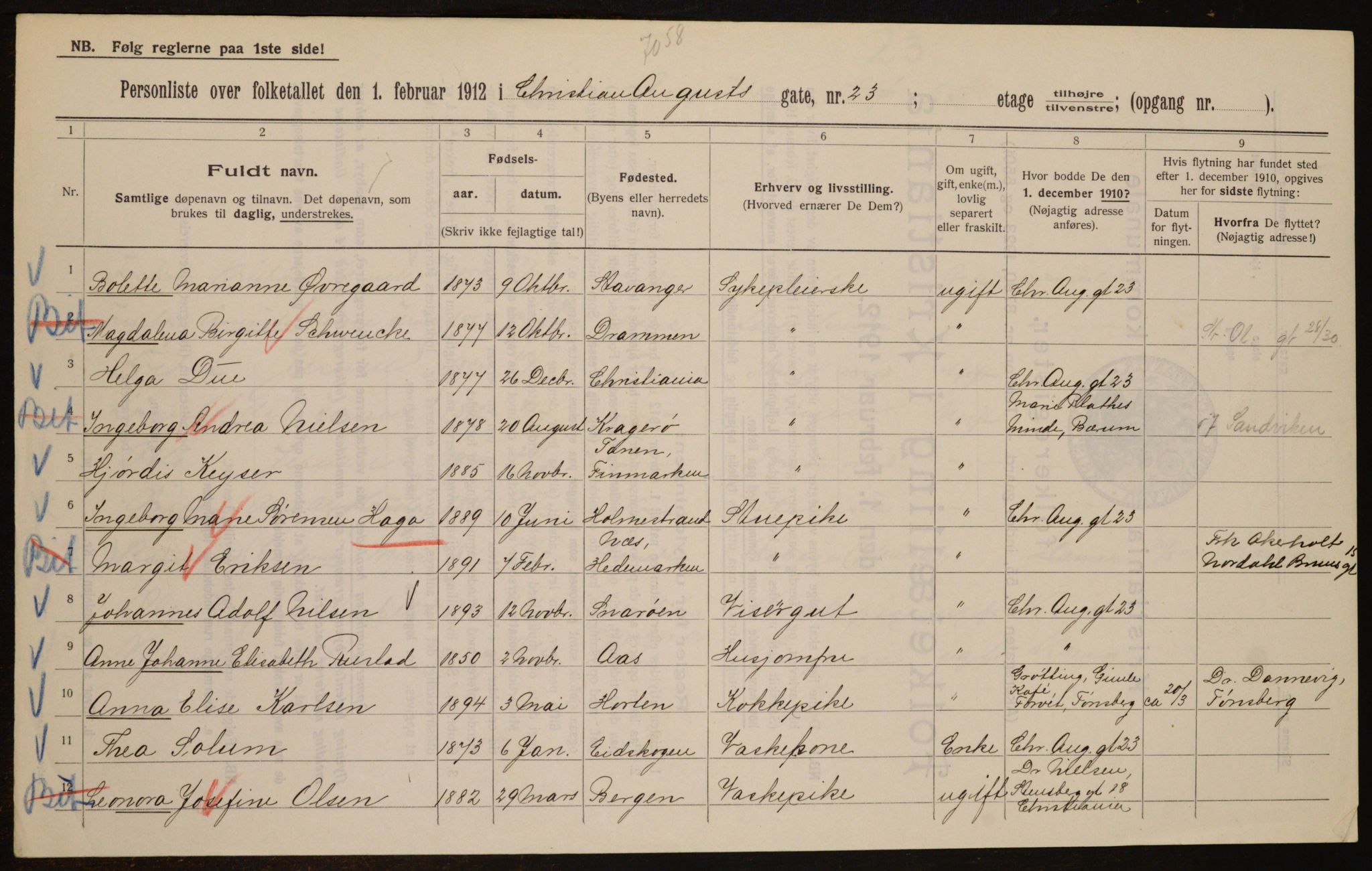 OBA, Municipal Census 1912 for Kristiania, 1912, p. 54372