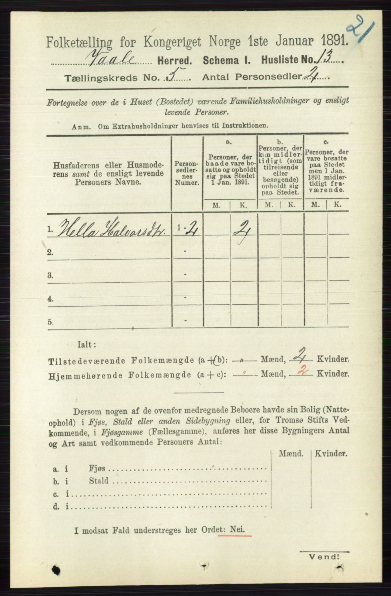 RA, 1891 census for 0716 Våle, 1891, p. 1312
