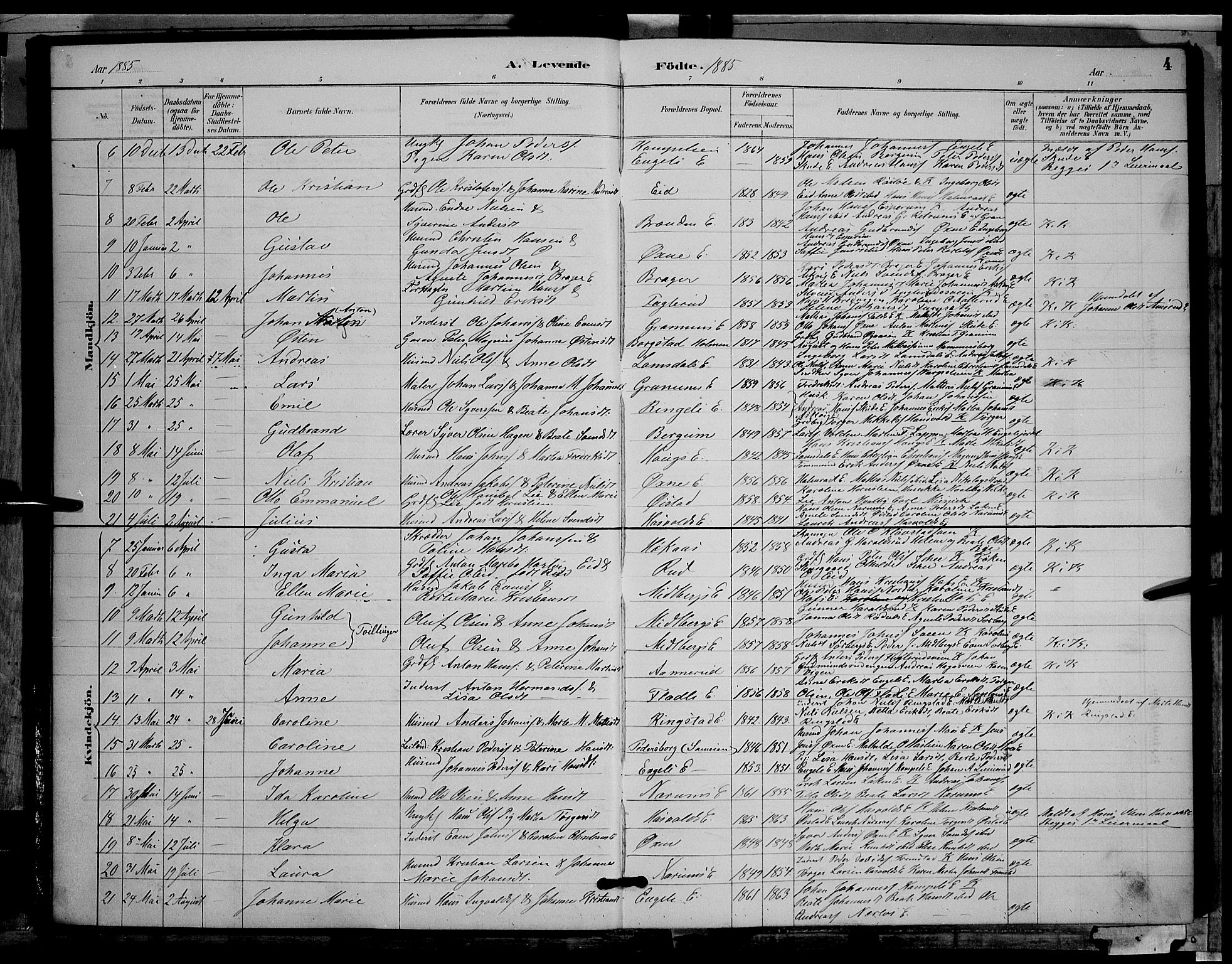 Søndre Land prestekontor, SAH/PREST-122/L/L0002: Parish register (copy) no. 2, 1884-1900, p. 4