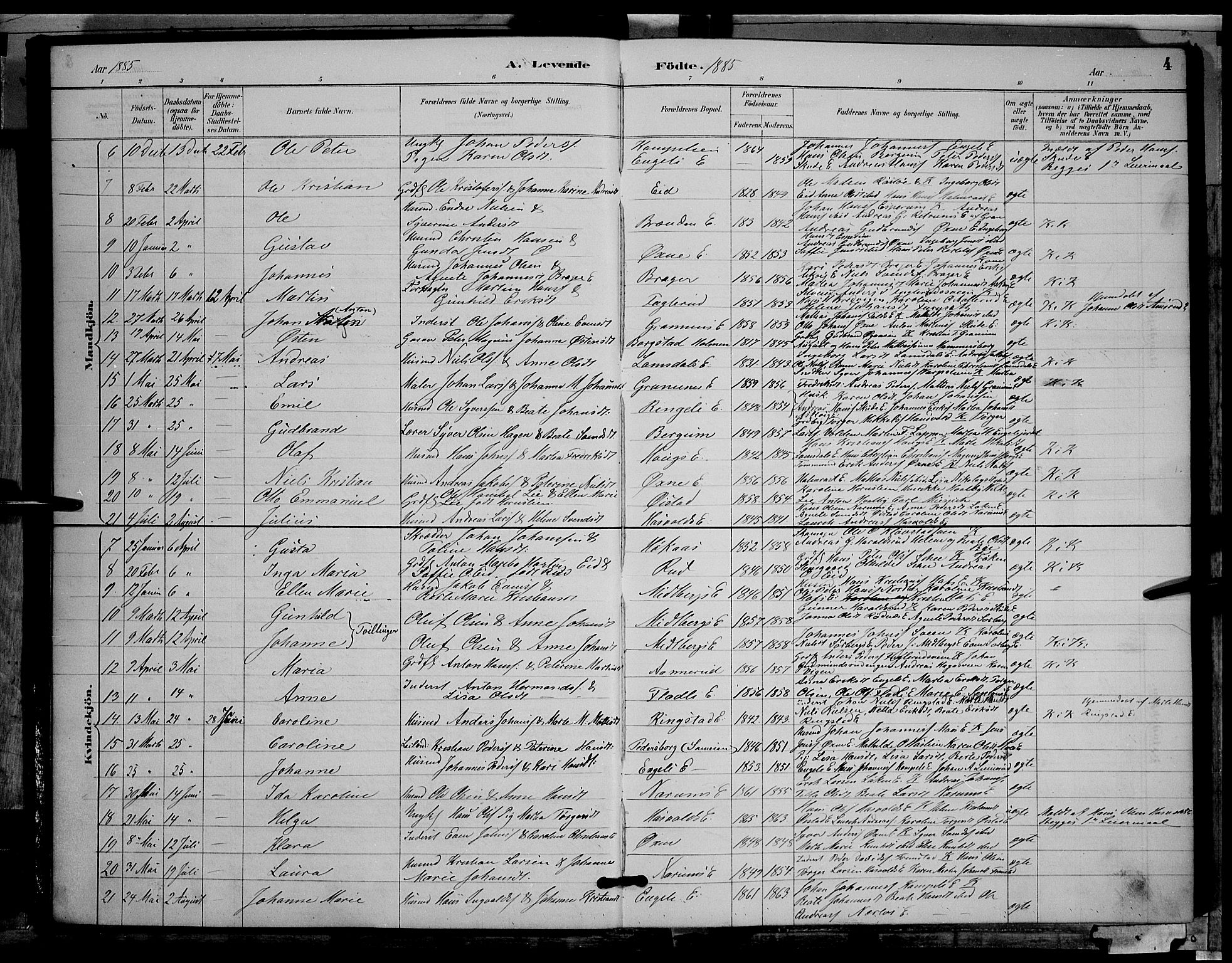 Søndre Land prestekontor, AV/SAH-PREST-122/L/L0002: Parish register (copy) no. 2, 1884-1900, p. 4