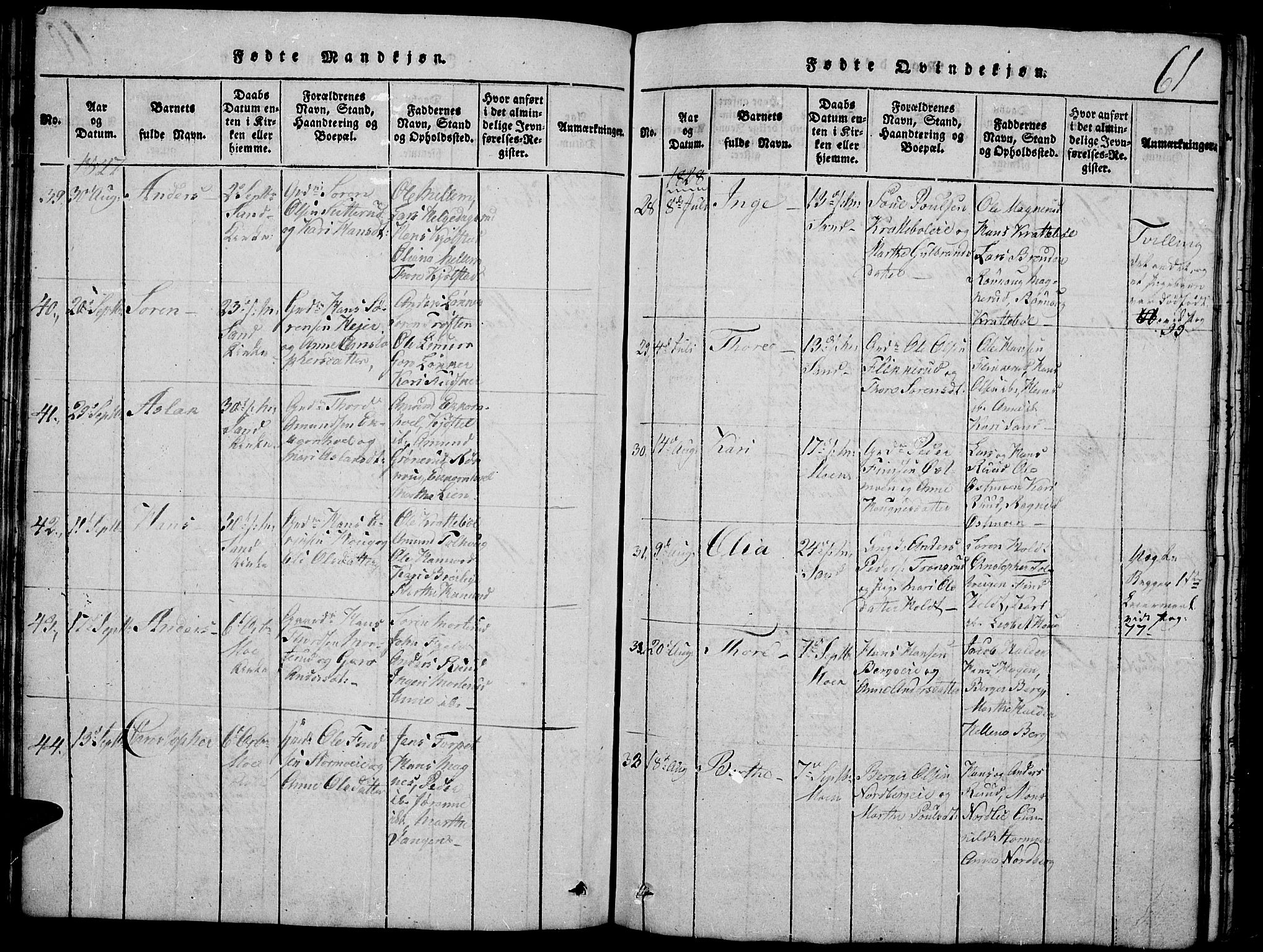 Nord-Odal prestekontor, SAH/PREST-032/H/Ha/Hab/L0001: Parish register (copy) no. 1, 1819-1838, p. 61